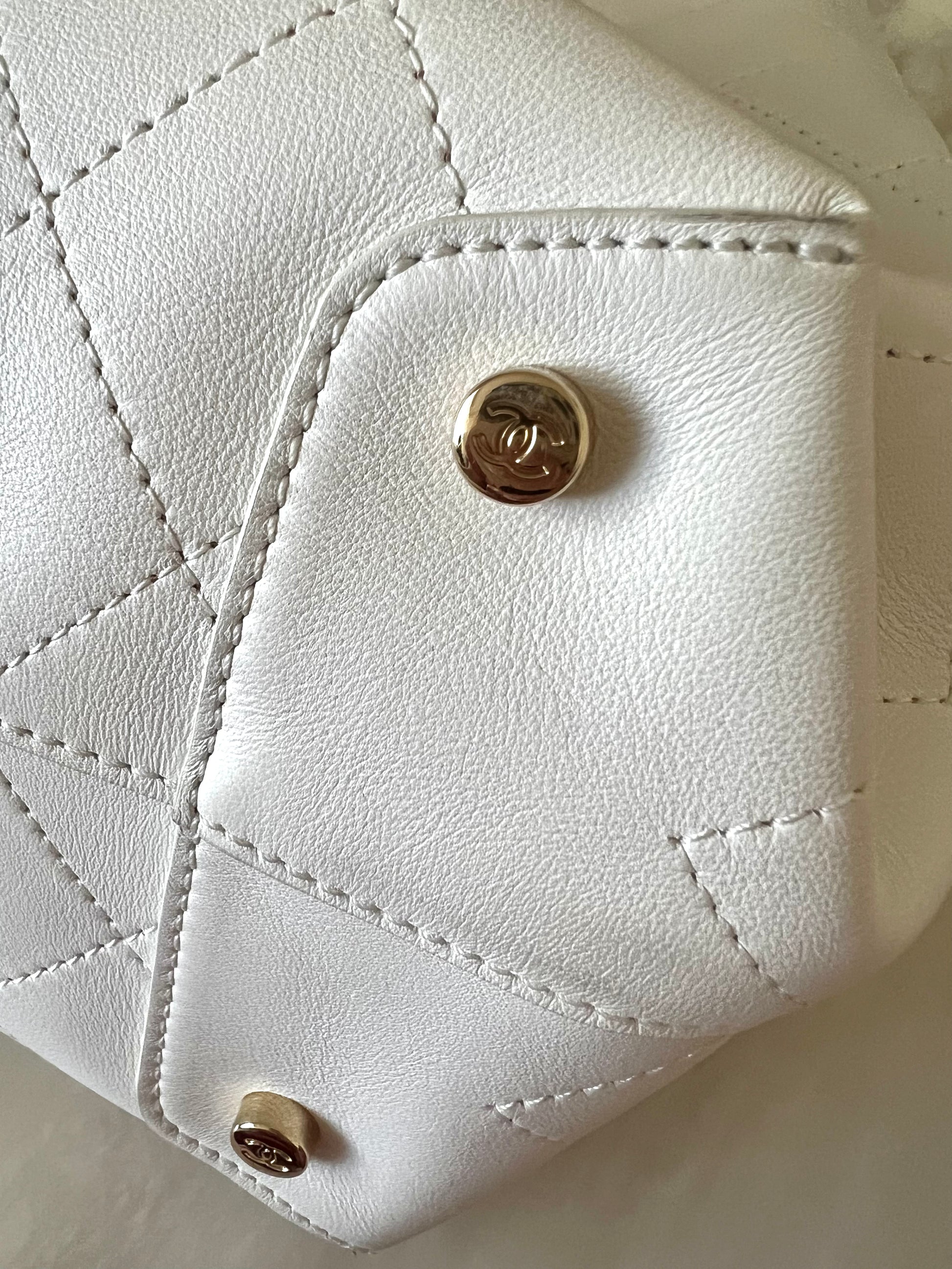 CHANEL 19P White Bull Skin Tote Medium Shopping Bag Gold Hardware