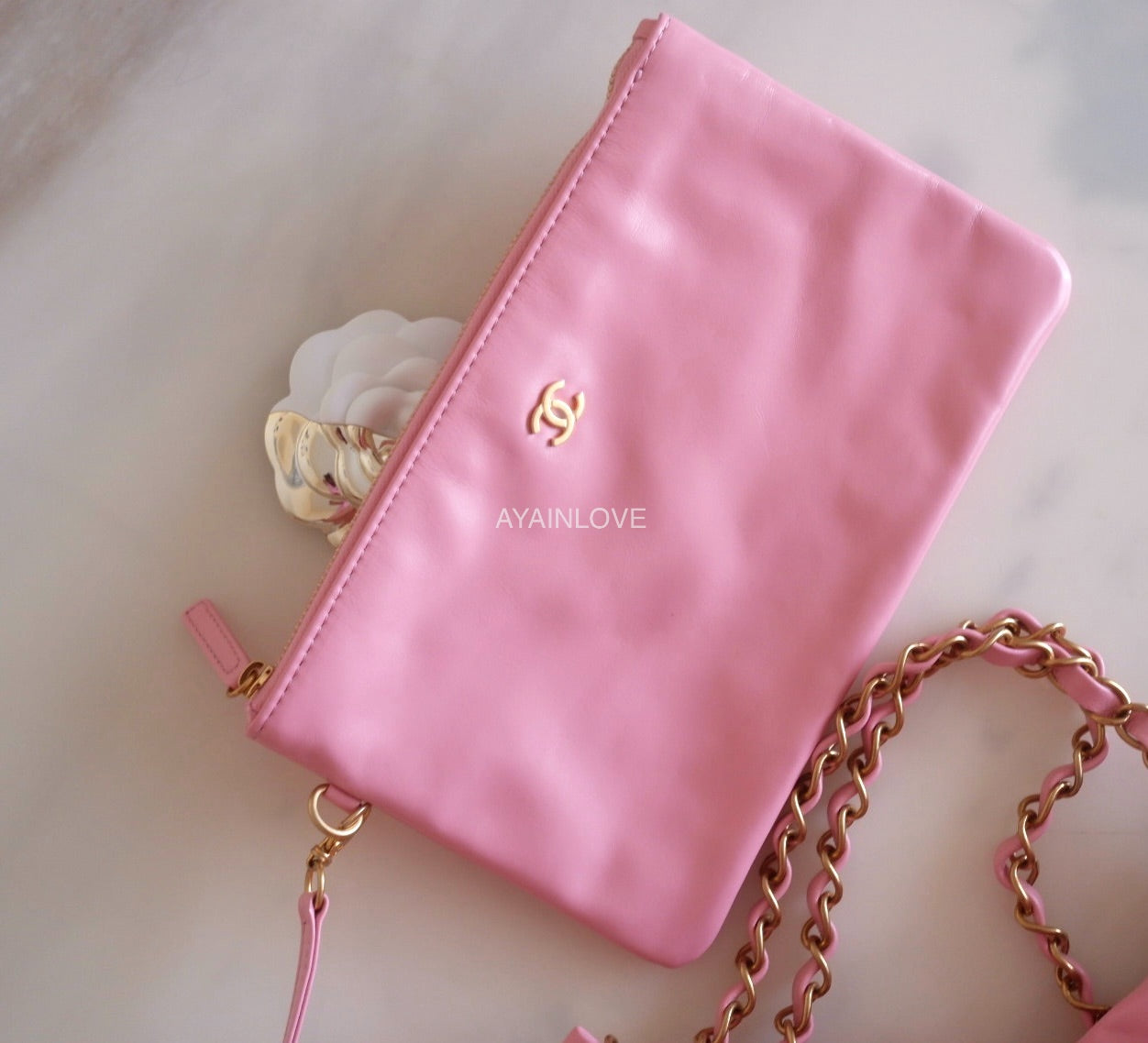 Chanel Vintage Pink Quilted Satin Clutch Gold Tone Hardware (Very Good), Womens Handbag