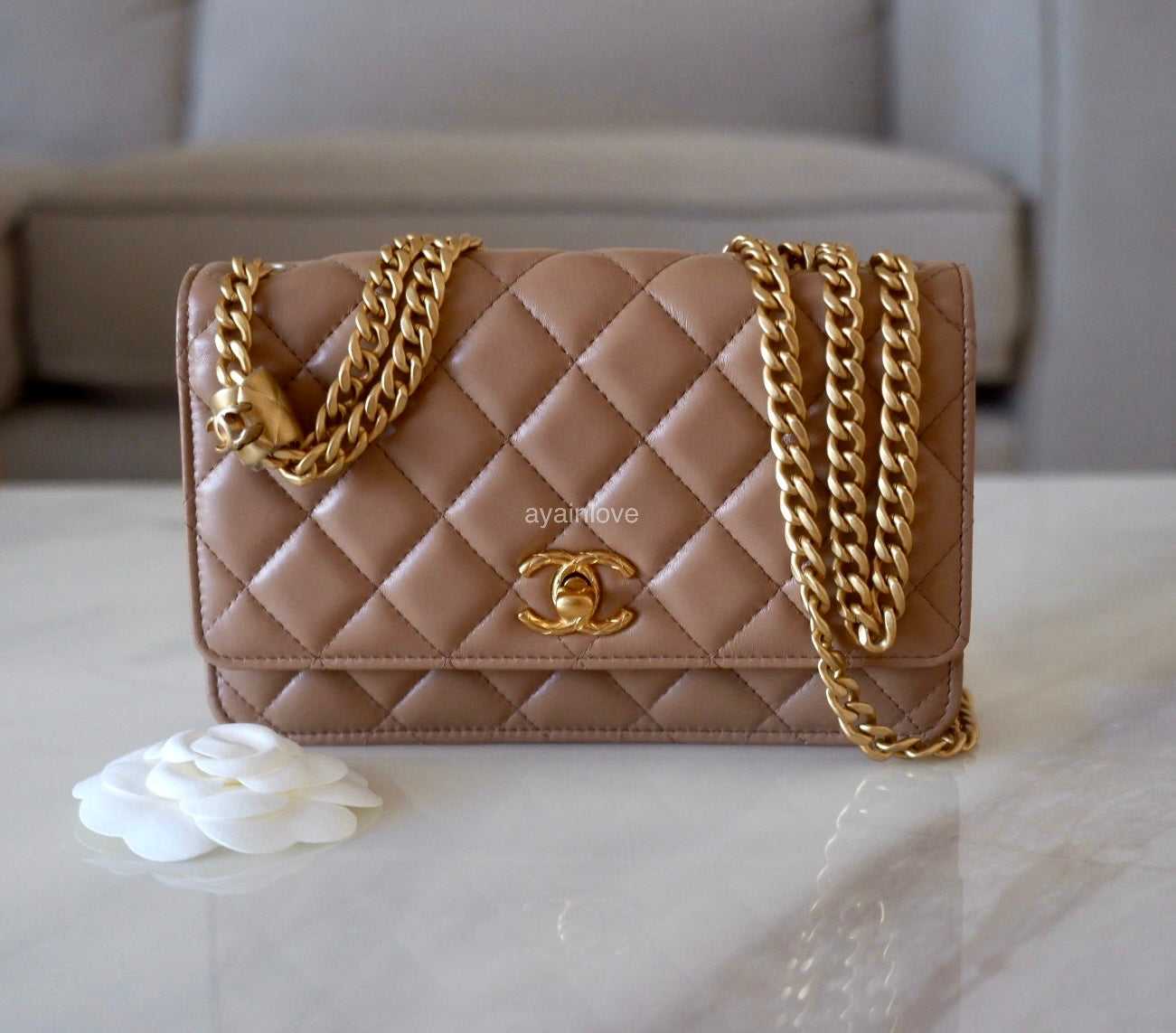 CHANEL, Bags, Chanel 9 Wallet On Chain Leather Lamb Skin Bag Gold  Hardware