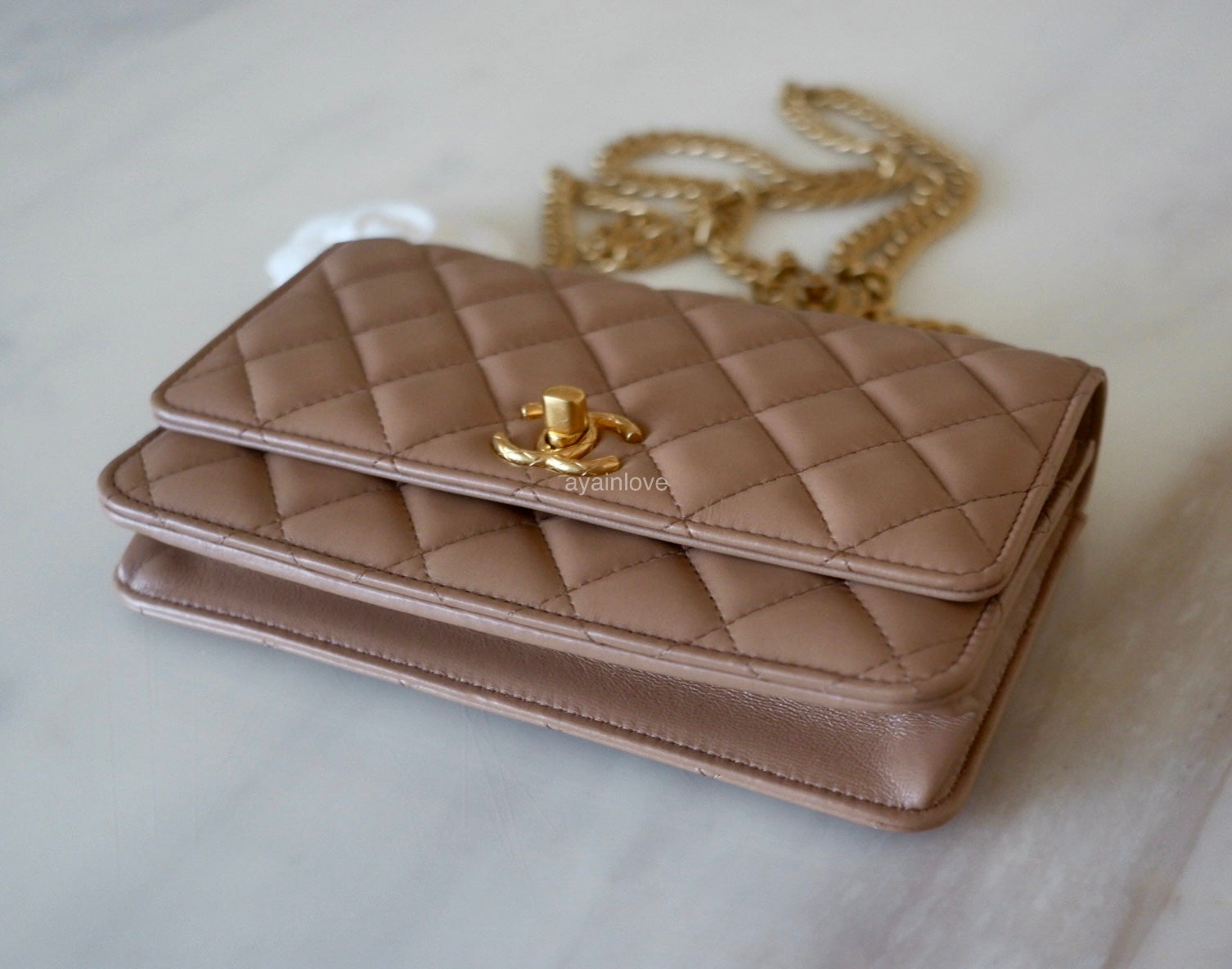 Chanel Dark Beige Quilted Caviar Leather Classic Woc Clutch Bag