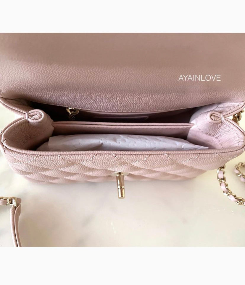 21A ROSE CLAIR CAVIAR COCO HANDLE SMALL/OLD MINI 24 cm LIGHT GOLD HARD –  AYAINLOVE CURATED LUXURIES