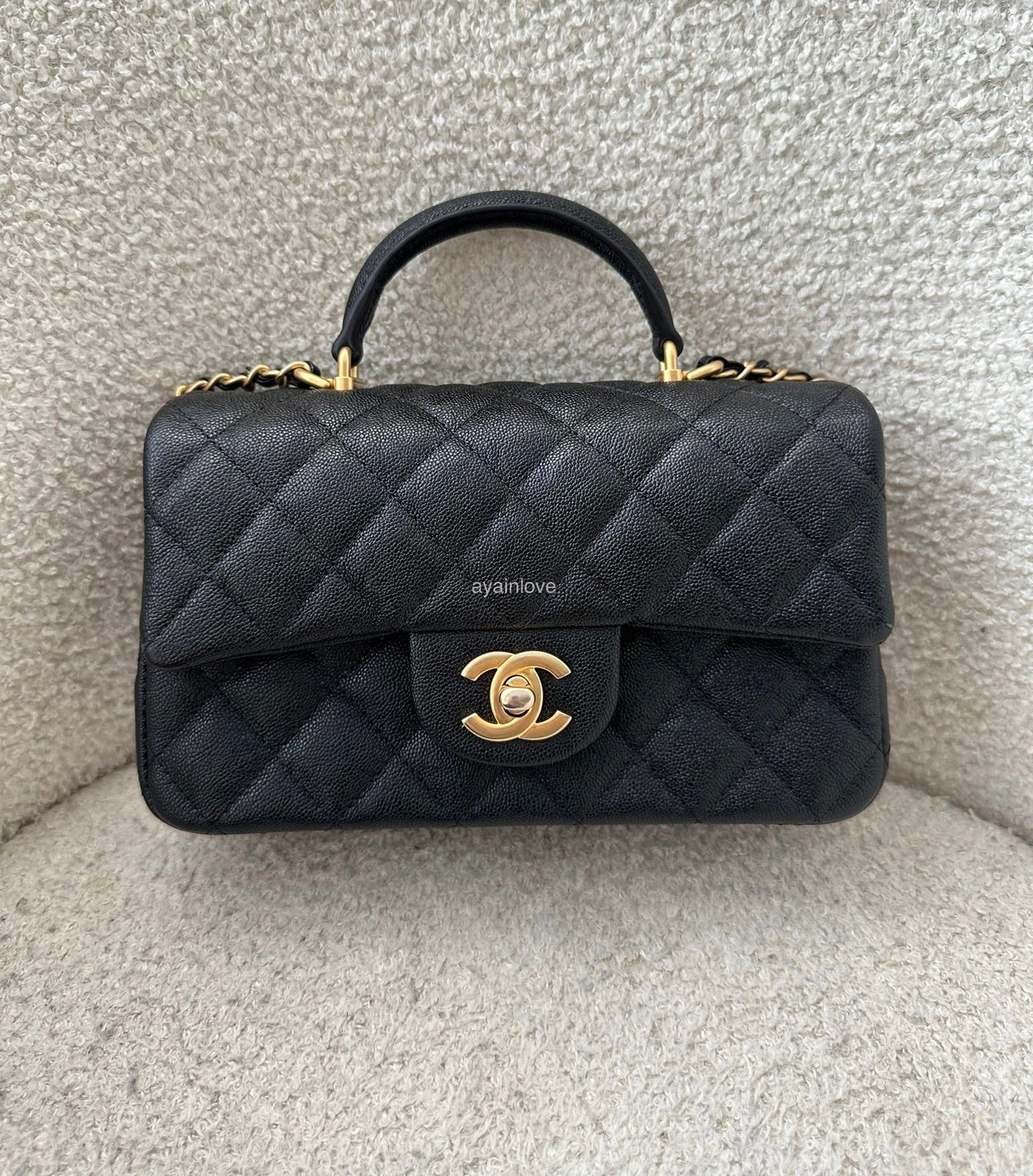 Authentic Chanel Mini Rectangular Flap Bag with Top Handle Black Caviar  Gold Hardware