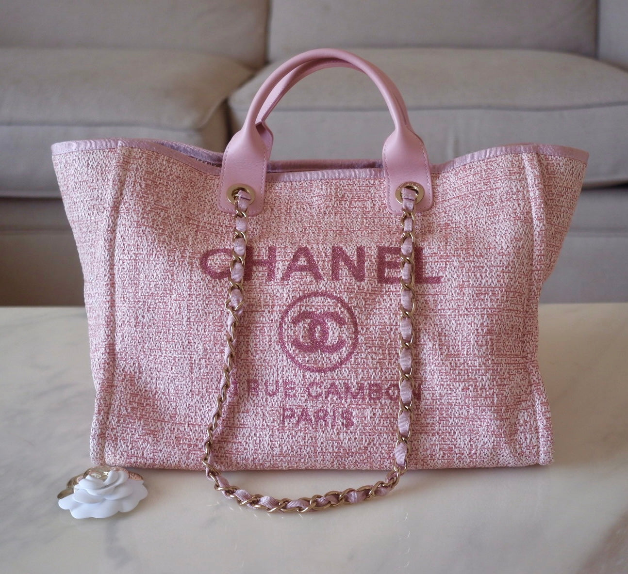Deauville chain wool tote Chanel Pink in Wool - 35008803