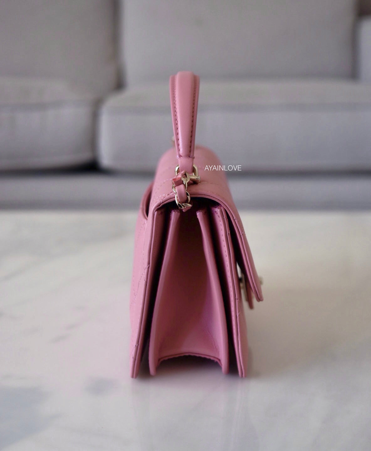 CHANEL 21B Dark Pink Calf Skin Coco Lady Small Top Handle Flap Bag Light  Gold Hardware