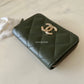 CHANEL 22K Dark Khaki Green Caviar Zippy Card Holder Oversized CC Light Gold Hardware