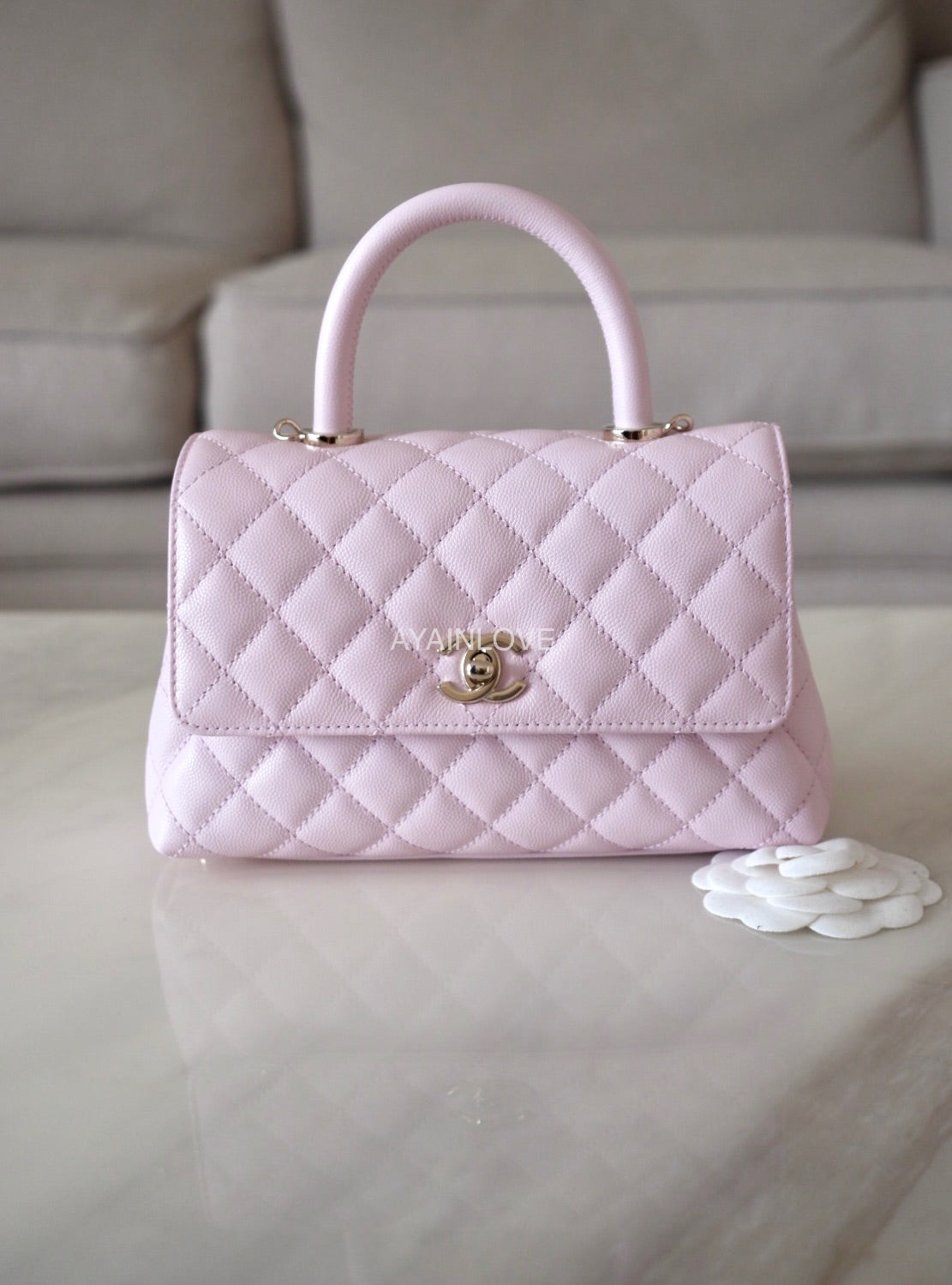 CHANEL Caviar Quilted Mini Coco Handle Flap Light Pink 978855