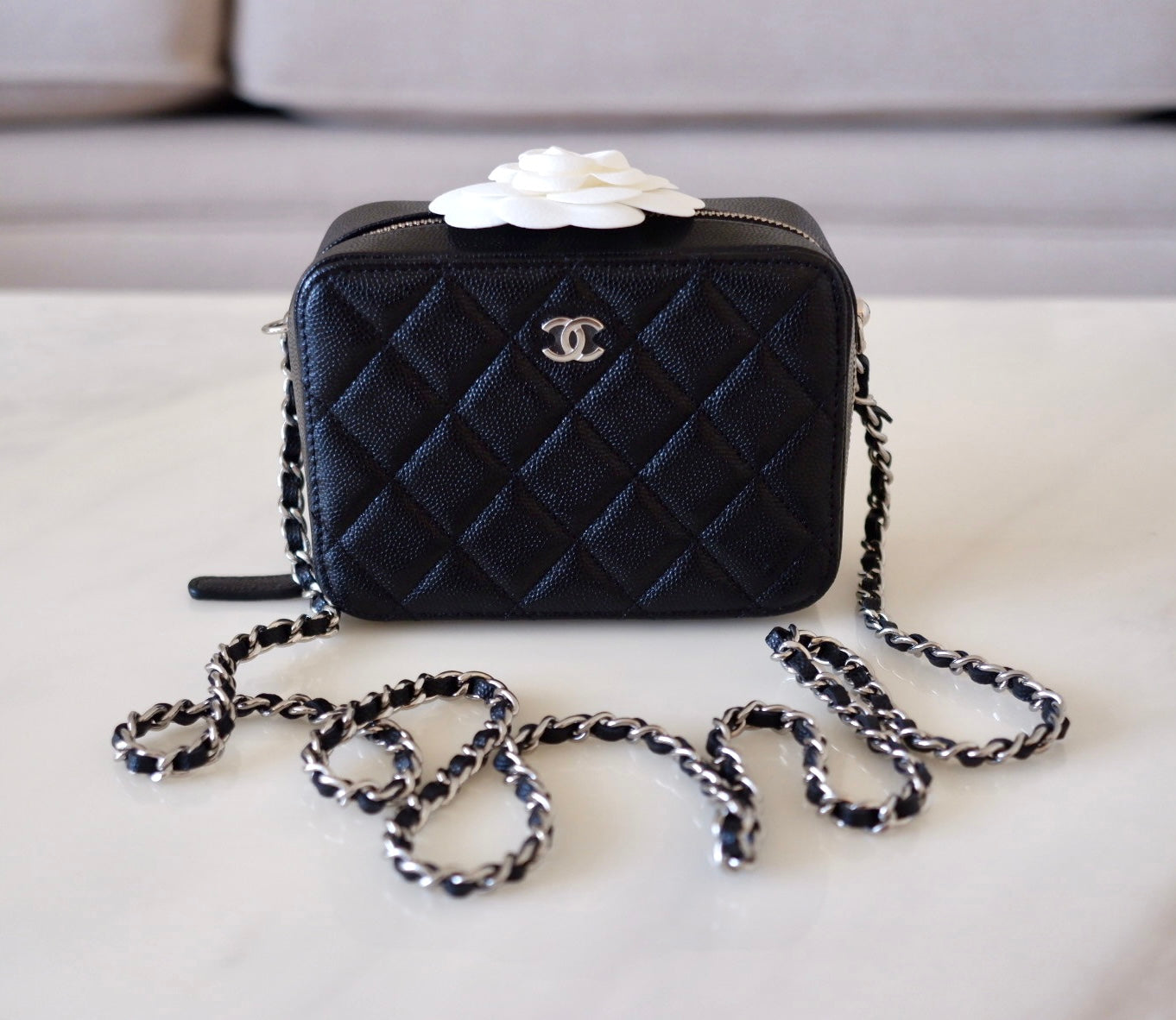 Chanel Black Caviar Leather Mini O Case Zip Pouch