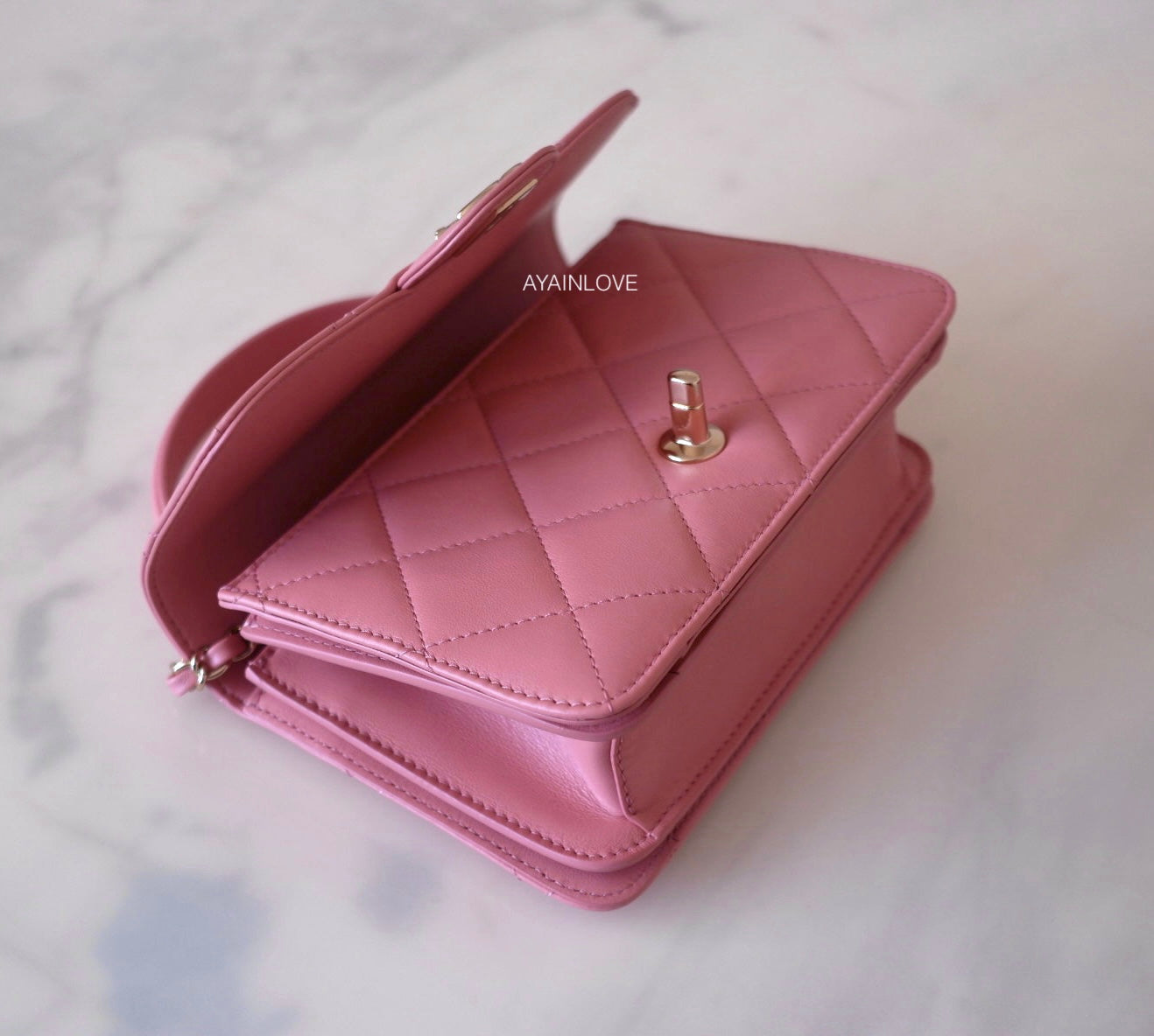 CHANEL 21B Dark Pink Calf Skin Coco Lady Small Top Handle Flap Bag Light  Gold Hardware