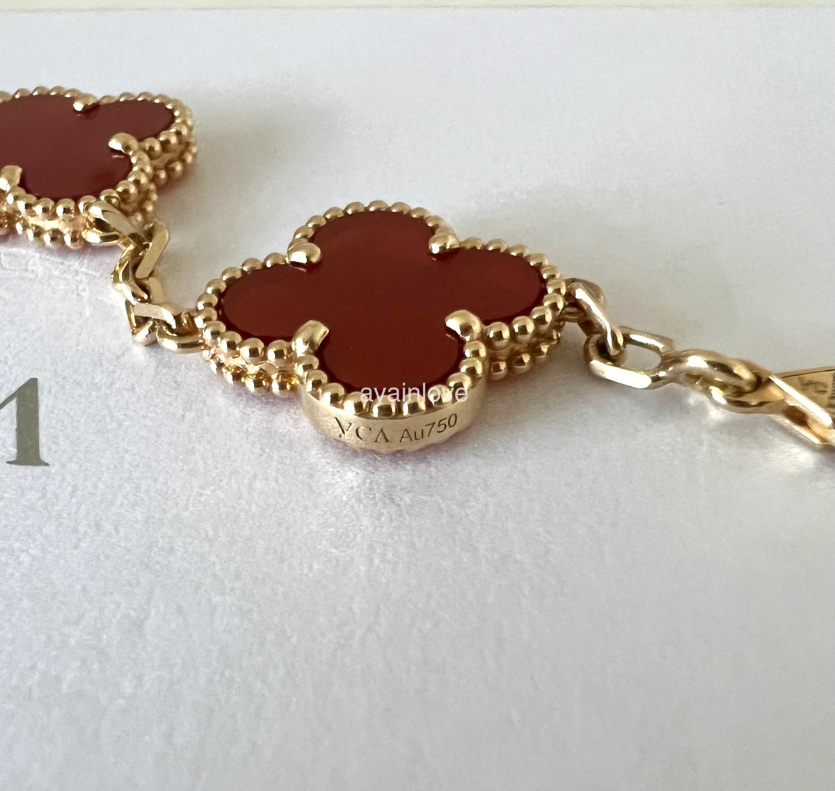 Van Cleef Arpels VCA 5 Motifs Bracelet Carnelian 18KT Yellow Gold Vint ...