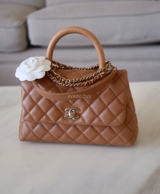 CHANEL 21A Brown Caviar Extra Mini 19cm Coco Handle Light Gold Hardwar –  AYAINLOVE CURATED LUXURIES