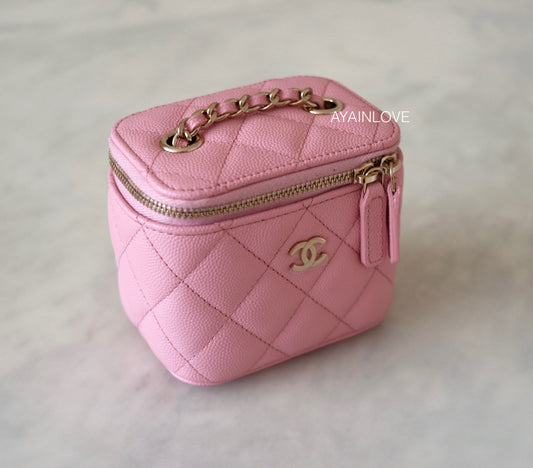 CHANEL 22C Pink Caviar Square Vanity On Chain Light Gold Hardware