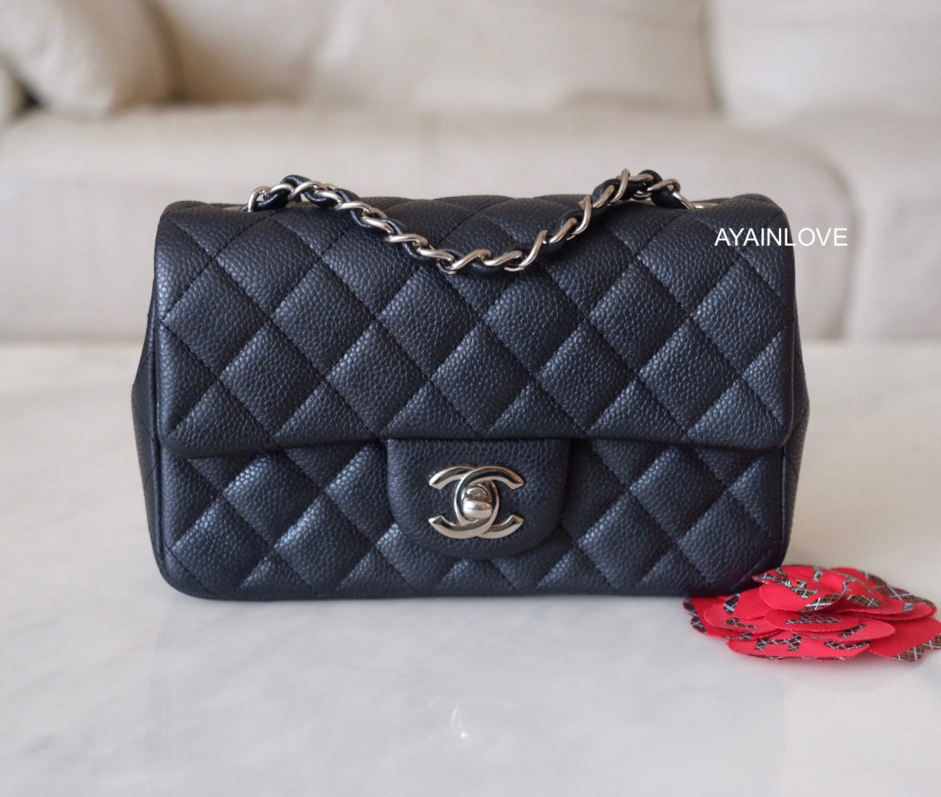 CHANEL 15C Pearly Black Charcoal Caviar Rectangular Mini Silver Hardwa –  AYAINLOVE CURATED LUXURIES