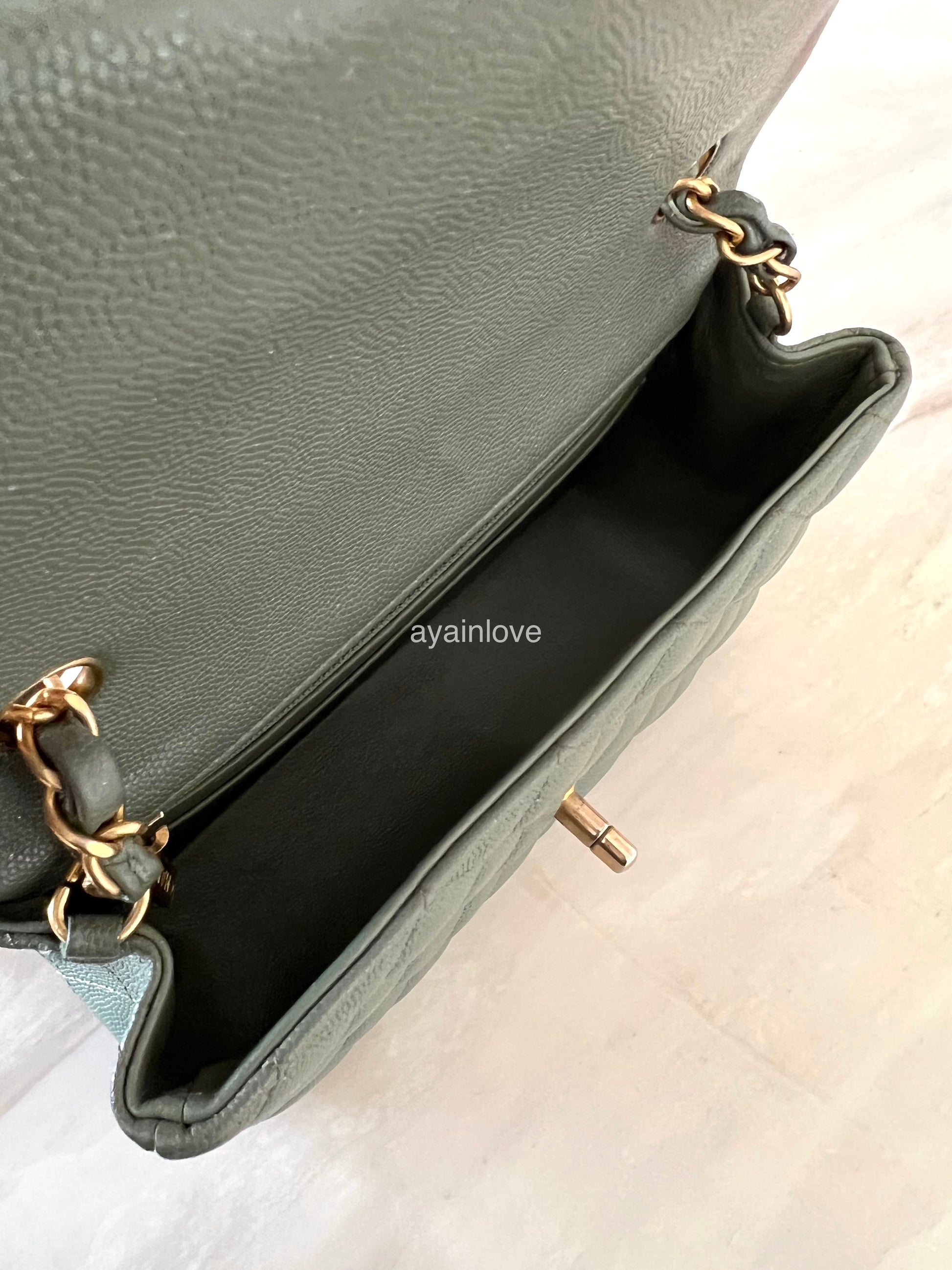 CHANEL 18C Iridescent Green Caviar Rectangular Mini Flap Bag Brushed G –  AYAINLOVE CURATED LUXURIES