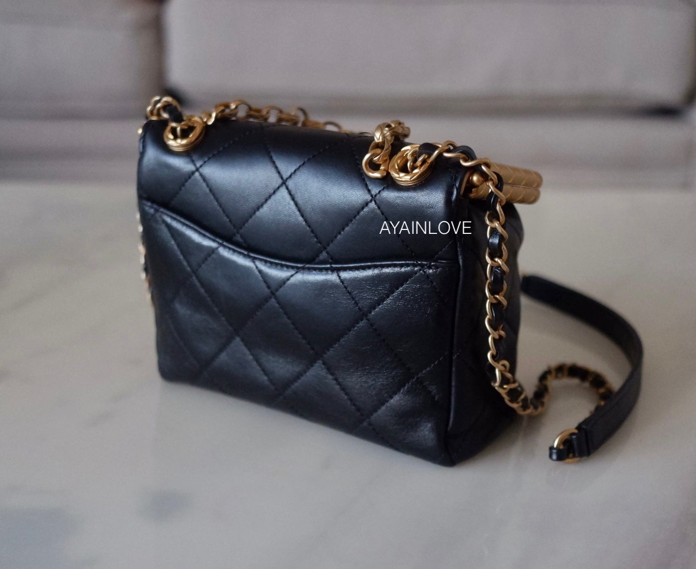 CHANEL CC Matelasse 2.55 W flap Chain Hand Bag Shoulder Bag Jersey Black