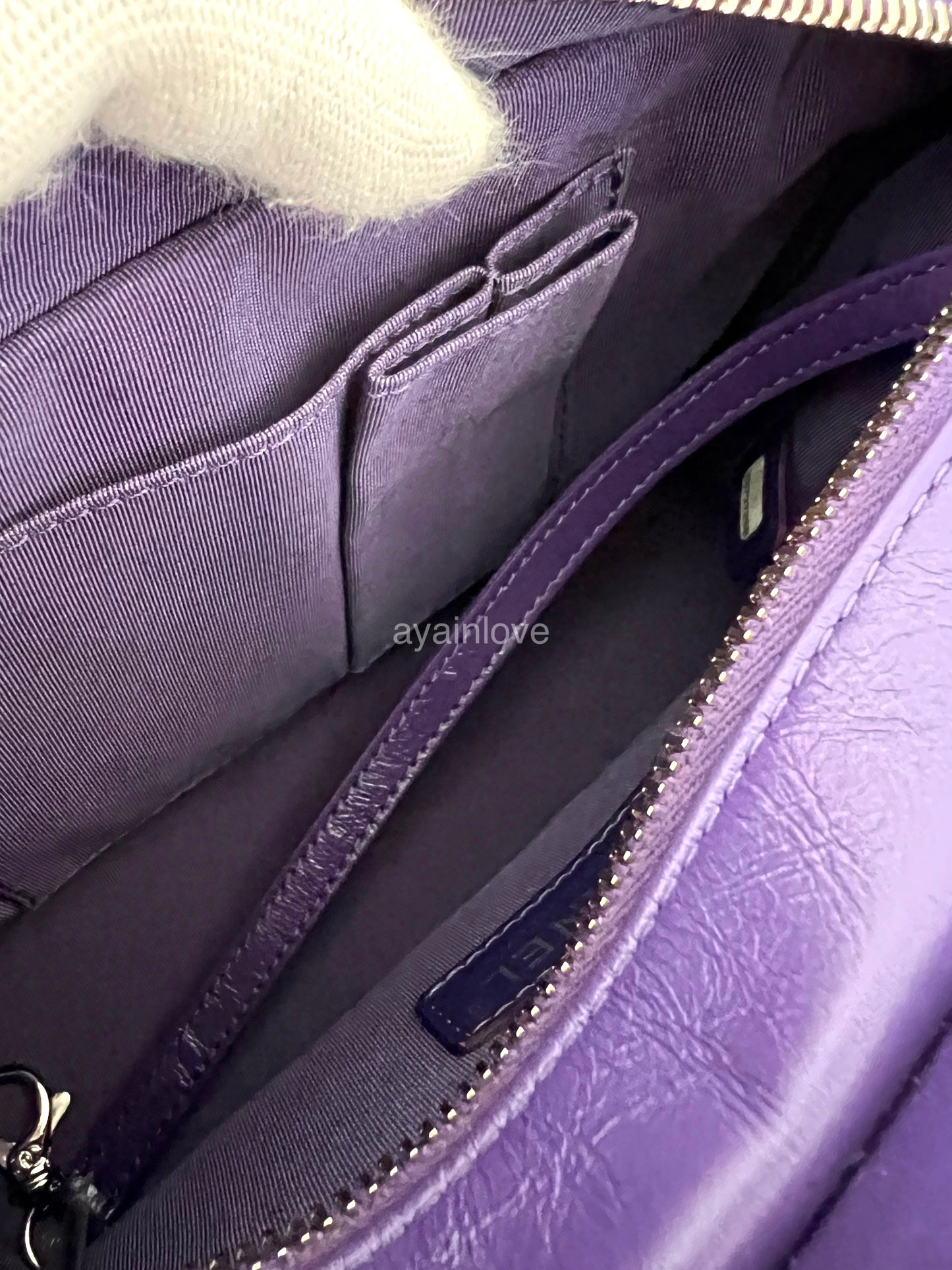 CHANEL 19K Purple Chevron Small Gabrielle Gabby Hobo Bag Mixed