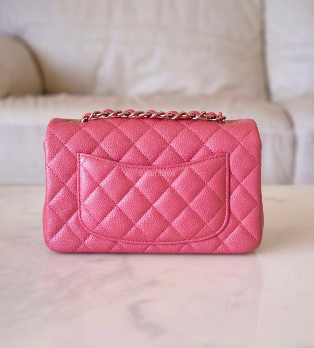CHANEL Mini Rectangular Flap Bag in 18B Dark Pink Caviar 
