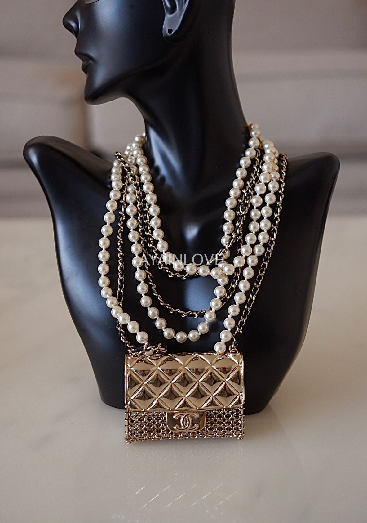 CHANEL - 05P Iridescent CC Crystal and Faux Pearl Mosaic Necklace