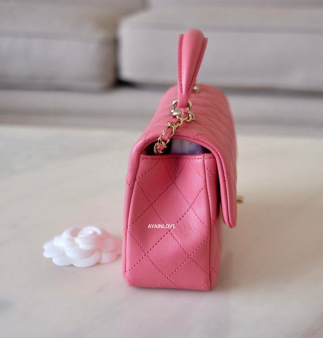 CHANEL 22A Pink Lamb Skin Top Handle Rectangular Mini Flap Bag Light G – AYAINLOVE  CURATED LUXURIES