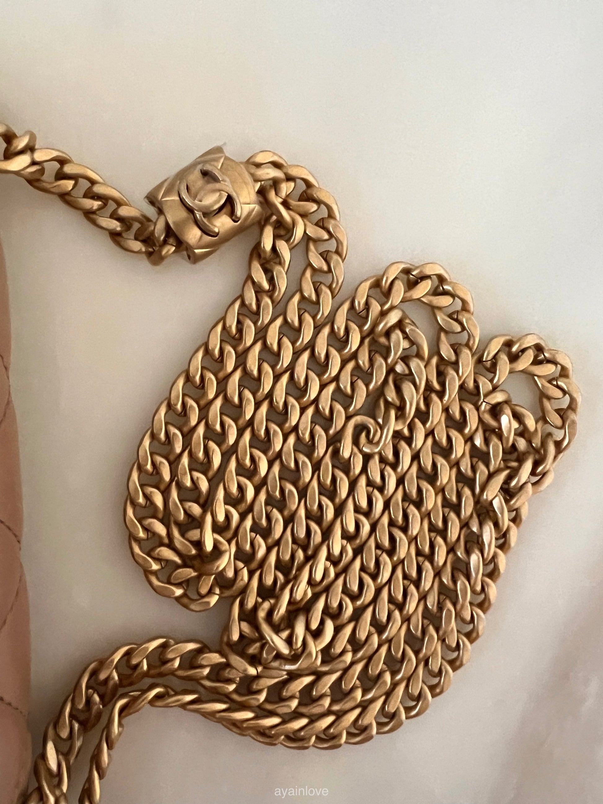CHANEL 22K Dark Beige Gold Pillar Lamb Skin Wallet on Chain Aged Adjus – AYAINLOVE  CURATED LUXURIES