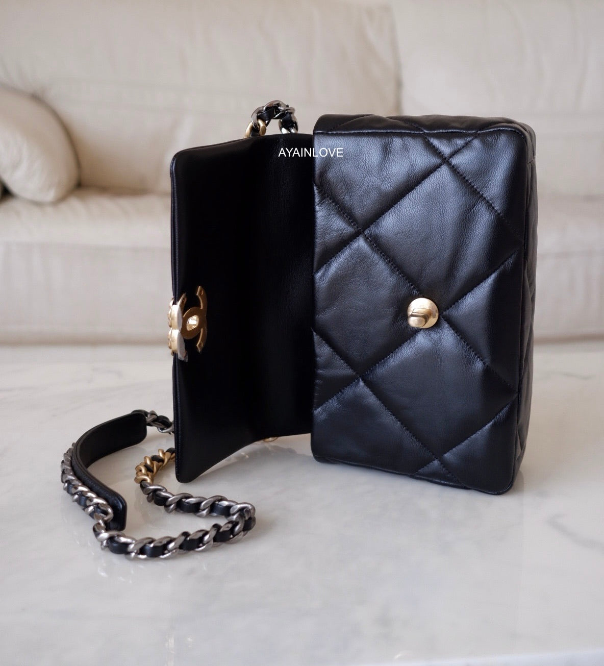 Chanel Chanel 19 Medium Flap Bag in Black Goatskin | Dearluxe