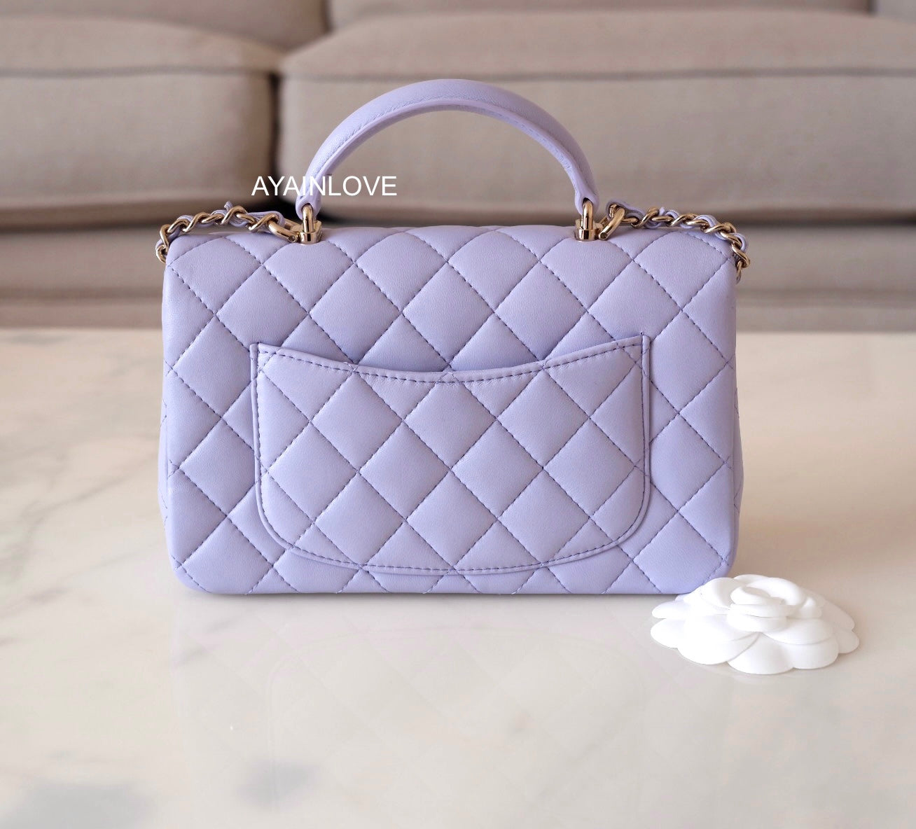 Small flap bag with top handle, Lambskin & wenge wood, light blue — Fashion, CHANEL in 2023