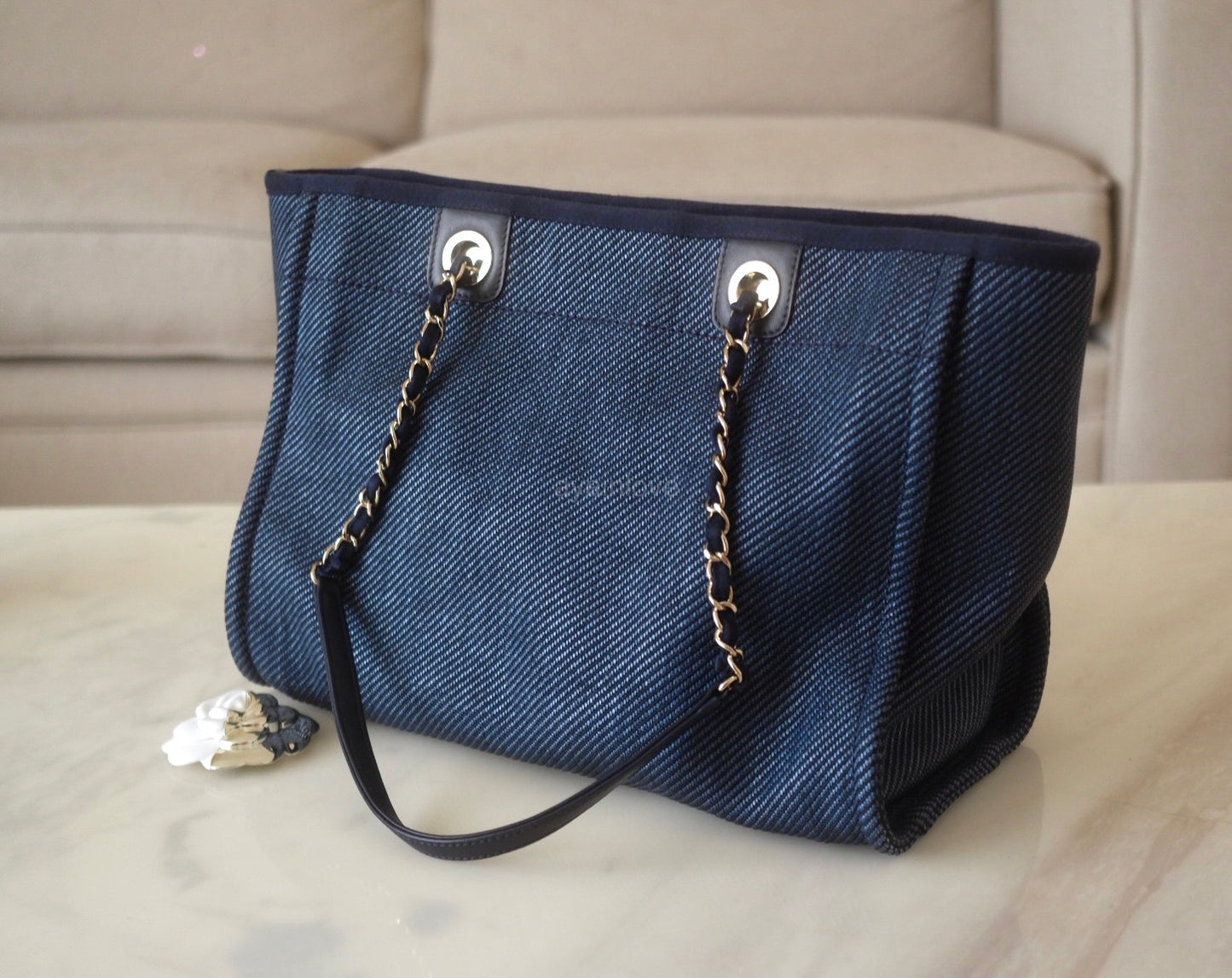 Chanel Navy Blue Tweed Medium Deauville Tote Chanel