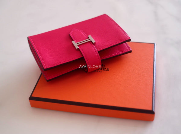 HERMES Y tick Chevre Mizore Bearn leather Mini Compact Wallet Coin Pocket GDMetal Card Case black