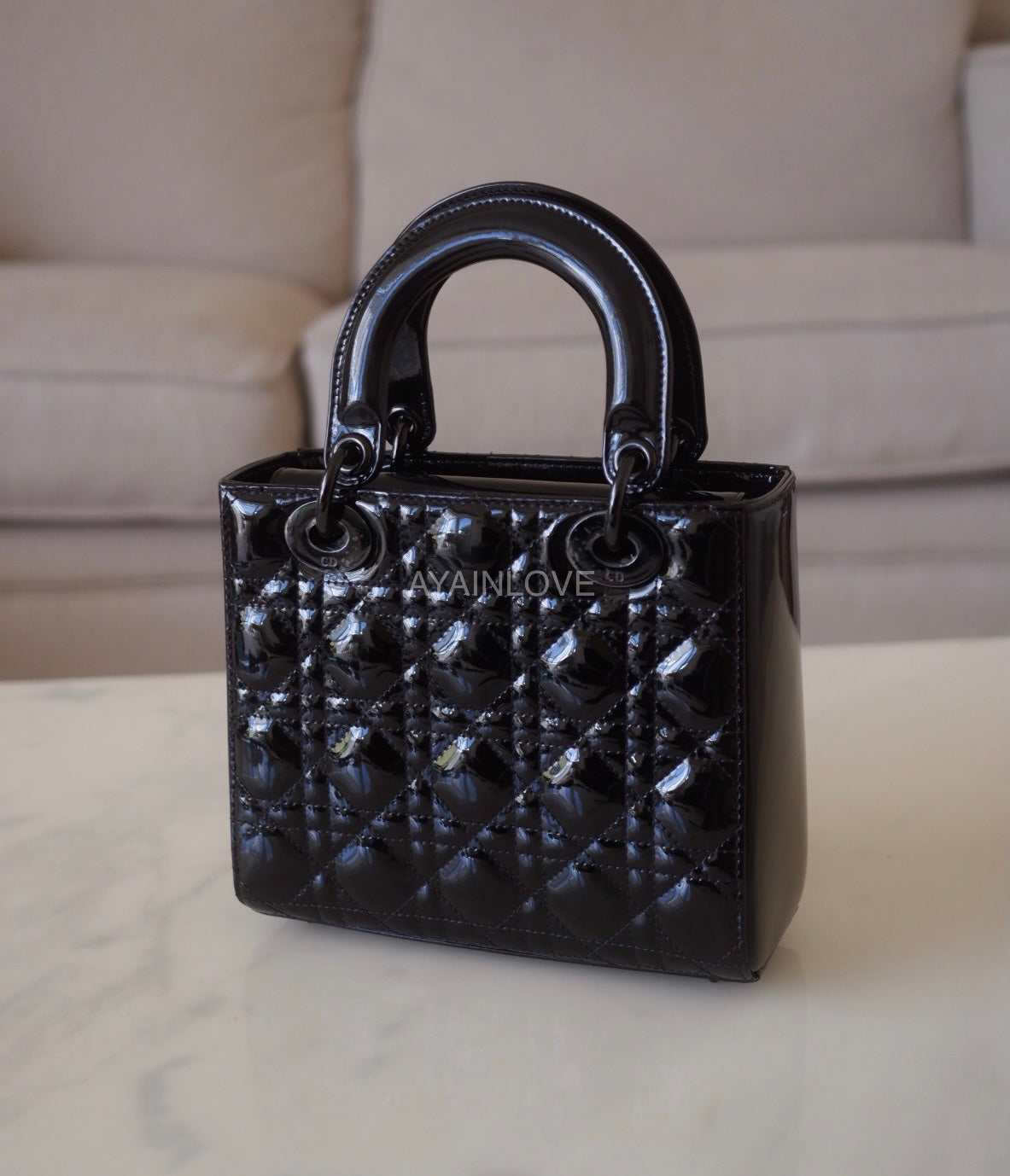 DIOR Small Lady Dior Bag Patent Cannage Calf Skin So Black  AYAINLOVE  CURATED LUXURIES