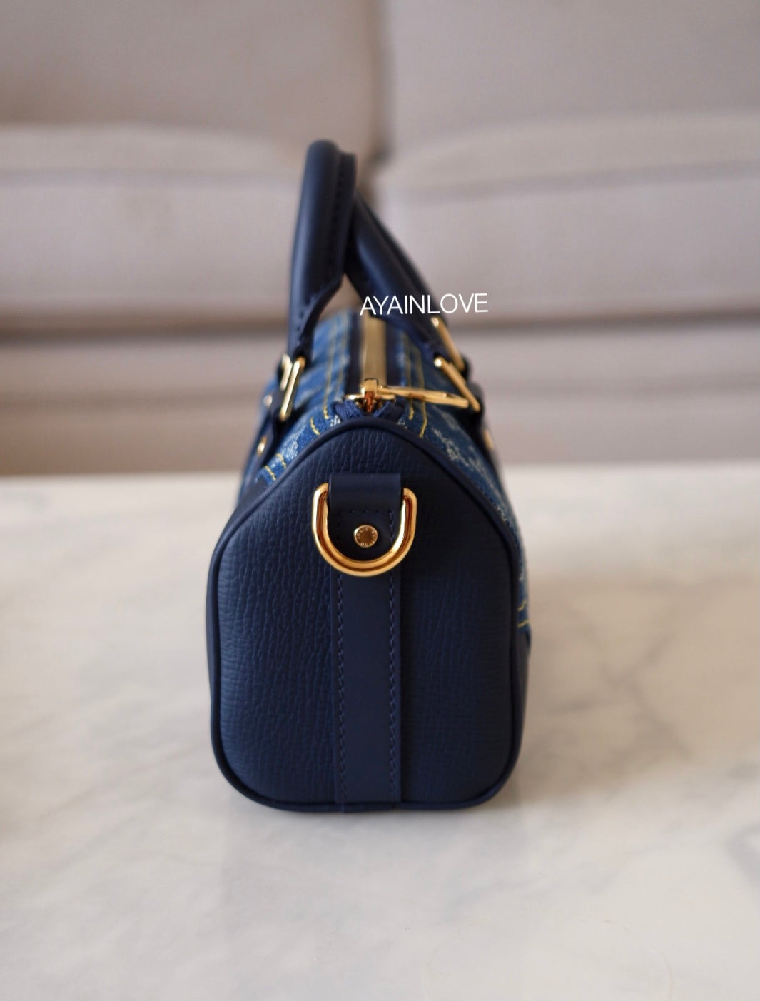KEEPALL XS BLUE MONOGRAM DENIM AND NAVY BLUE LEATHER GOLD HARDWARE *NE –  AYAINLOVE CURATED LUXURIES