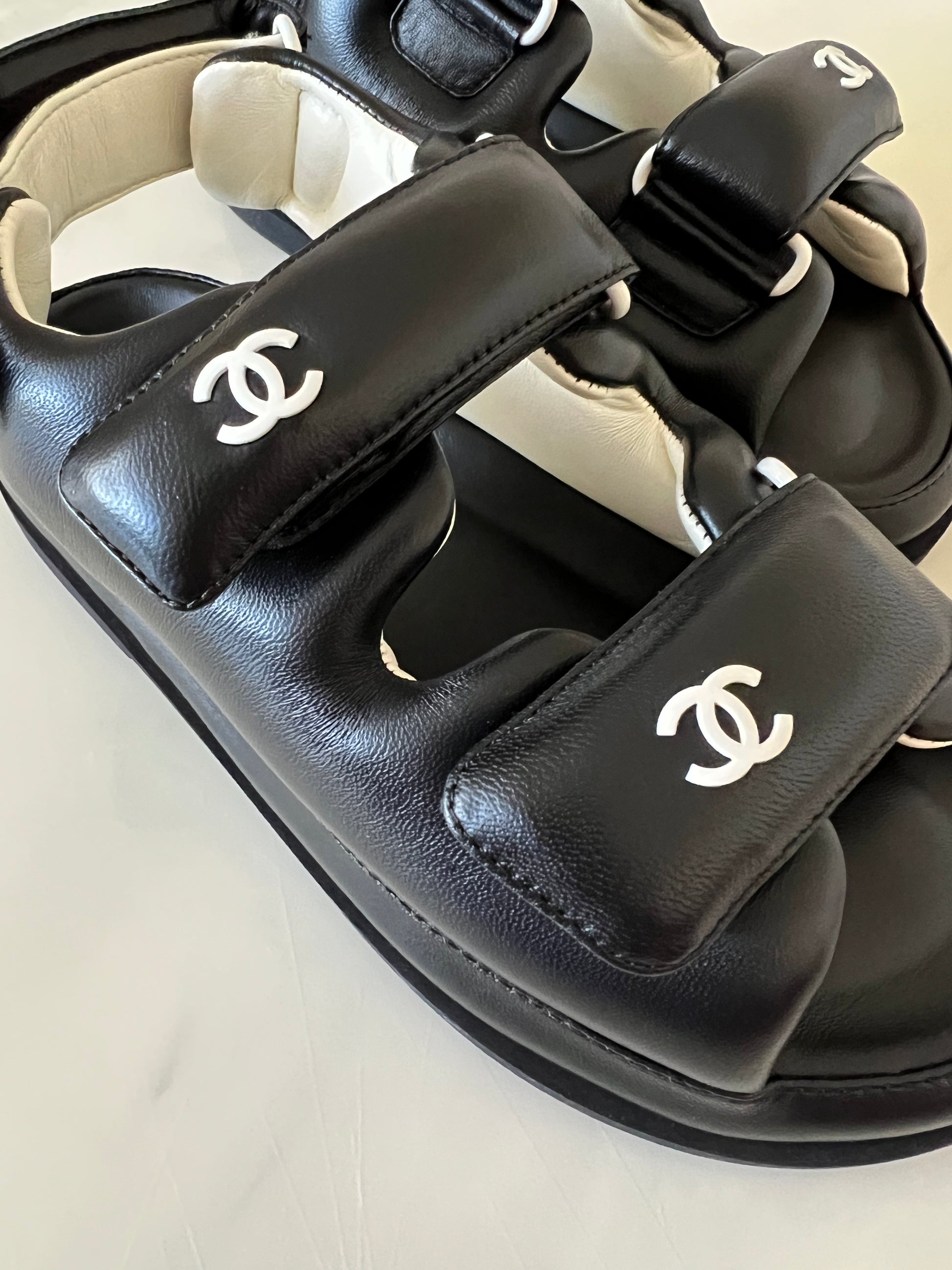 Chanel Chanel White Camellia Black Jelly Sandals Made in Italy