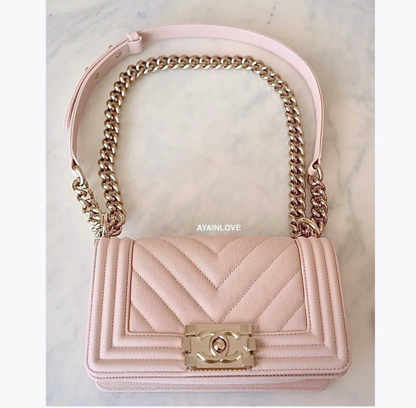 Chanel Pink Le Boy Flap Medium Chevron Handbag w/ Dustbag - Boca