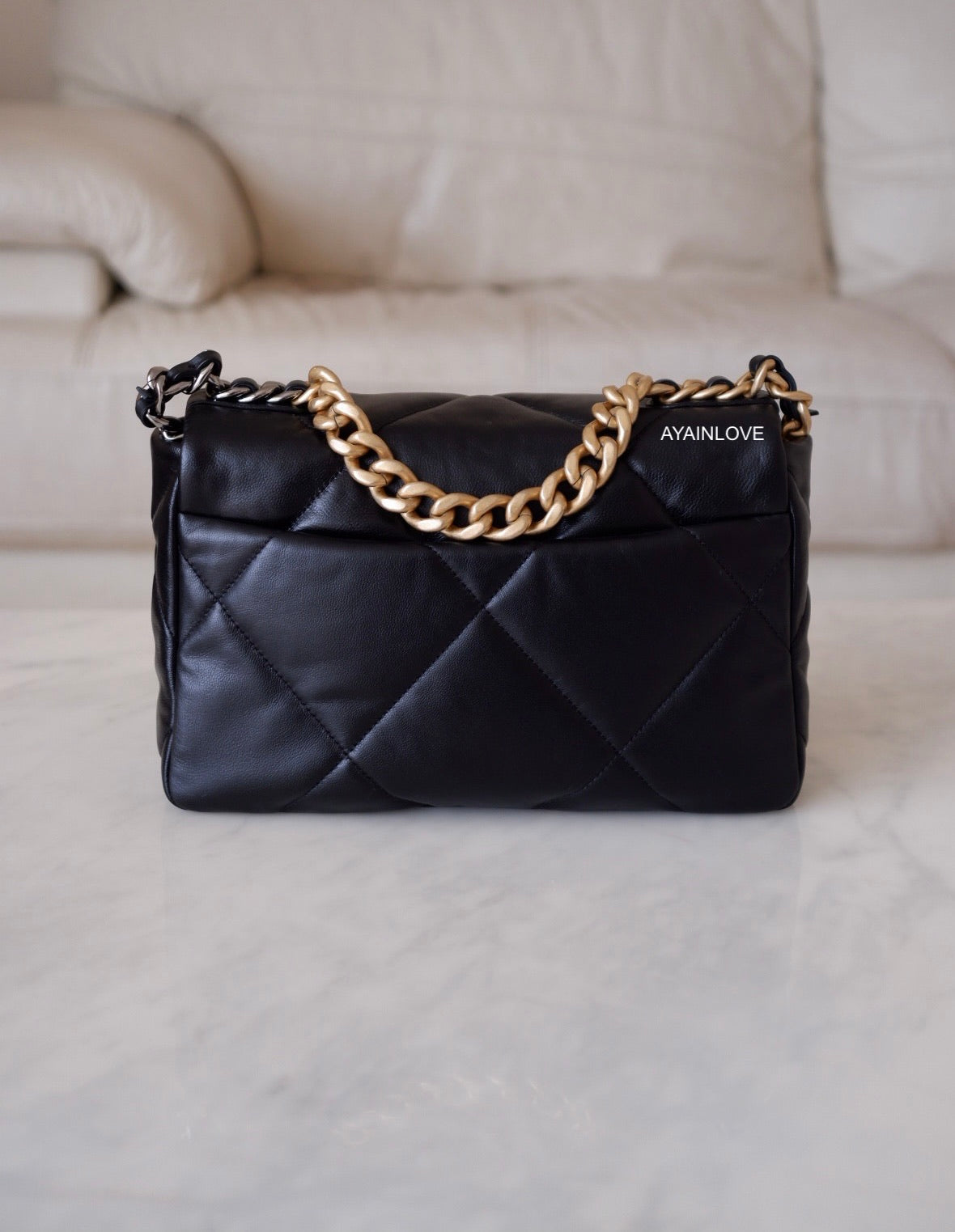 Preloved Chanel Black n Gold 19 Flap Bag Small – allprelovedonly