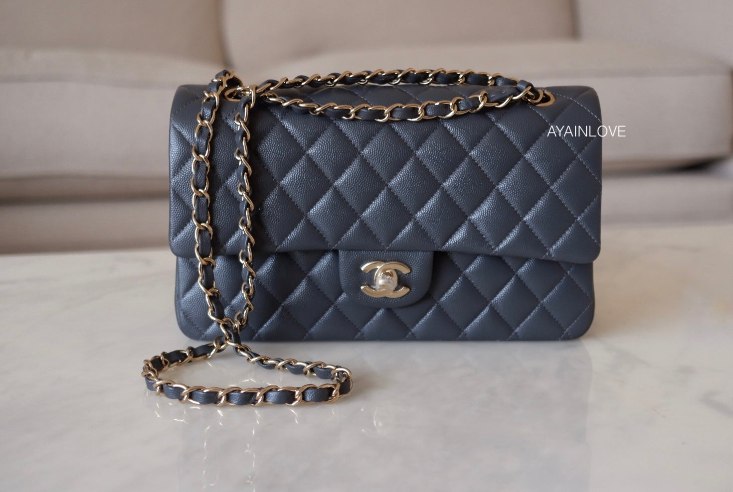 Chanel Classic Medium Double Flap, 21b Dark Grey Caviar Leather, Gold  Hardware, New In Box