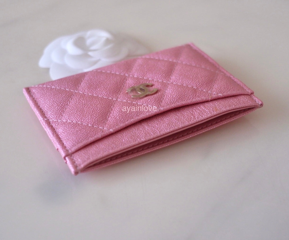 chanel iridescent pink card holder