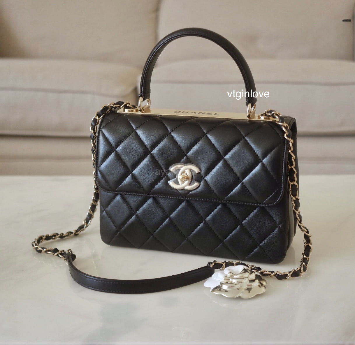 CHANEL Lambskin Quilted Small Trendy CC Dual Handle Flap Bag Black 1225914