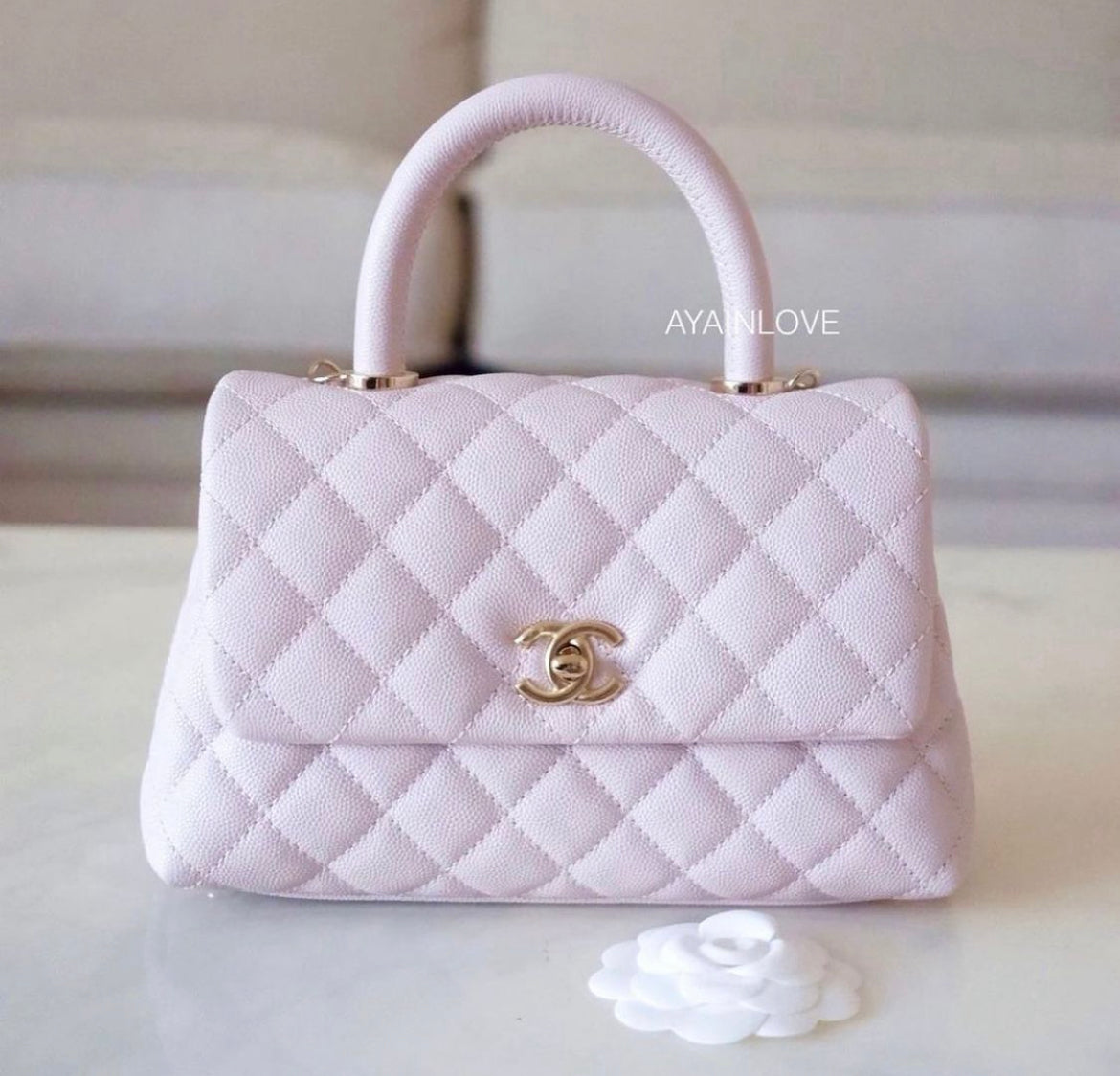 Chanel Coco Handle 20A Lilac Quilted Caviar with light gold hardware
