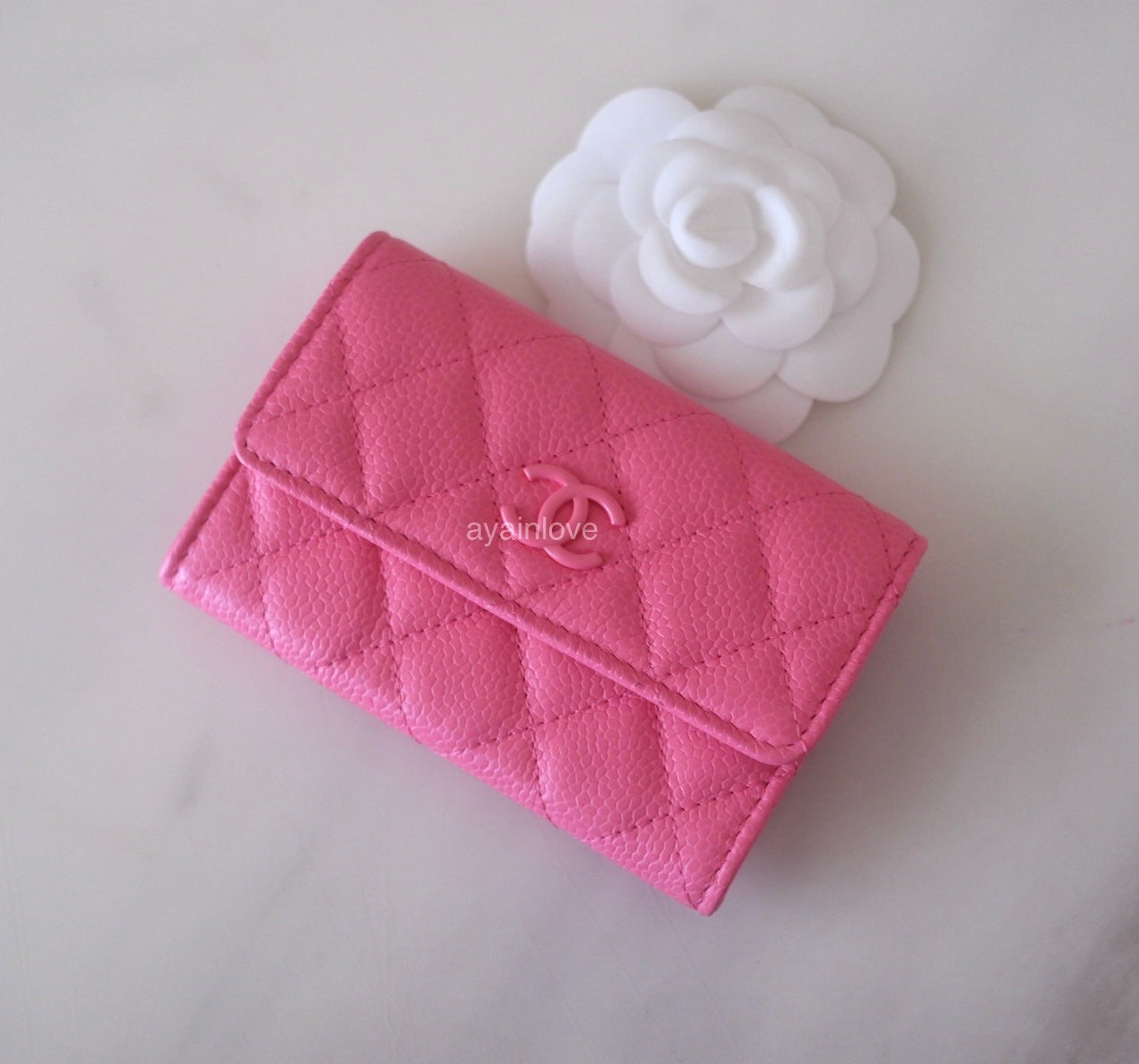 CHANEL 20S Pink Caviar Incognito Flap Card Holder Enamel CC