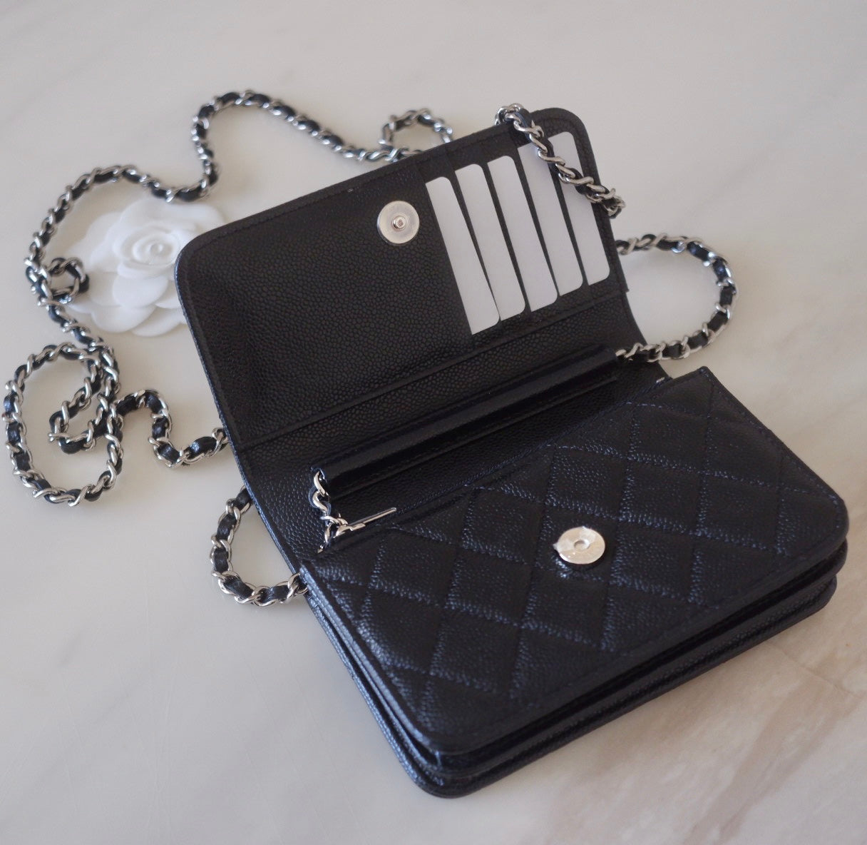 CHANEL Black Caviar Mini Wallet on Chain Silver Hardware AYAINLOVE CURATED LUXURIES