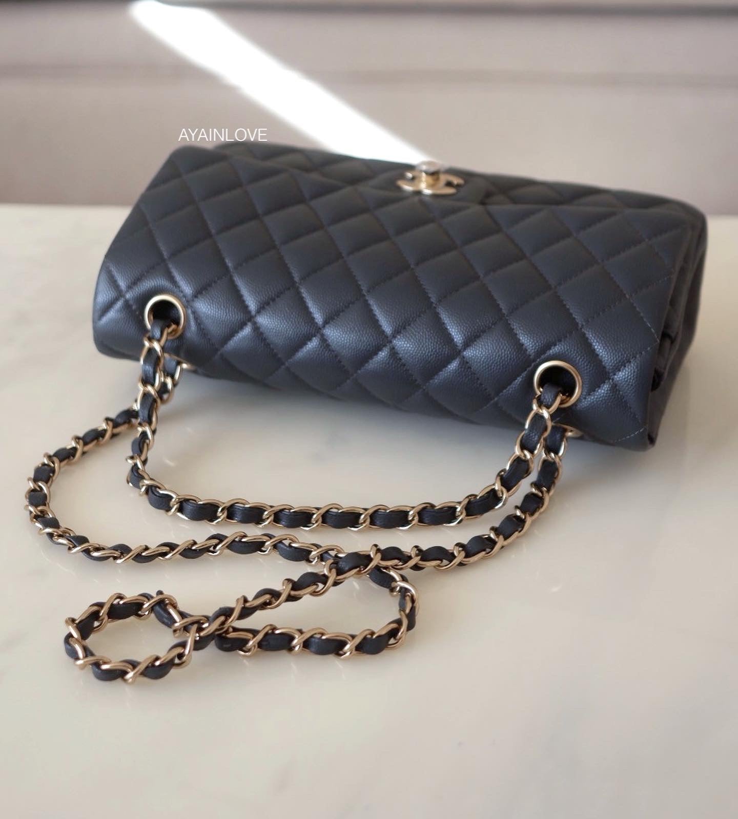 Chanel Anthracite Gray Quilted Caviar Shopping Tote Gold Hardware