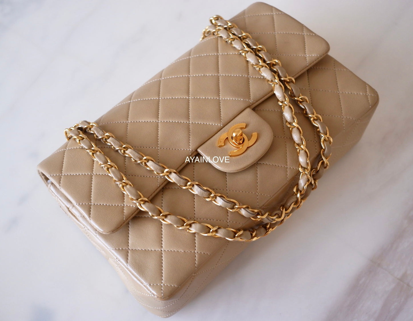 Chanel Classic Vintage Small S/M Flap White Lambskin 24K Gold