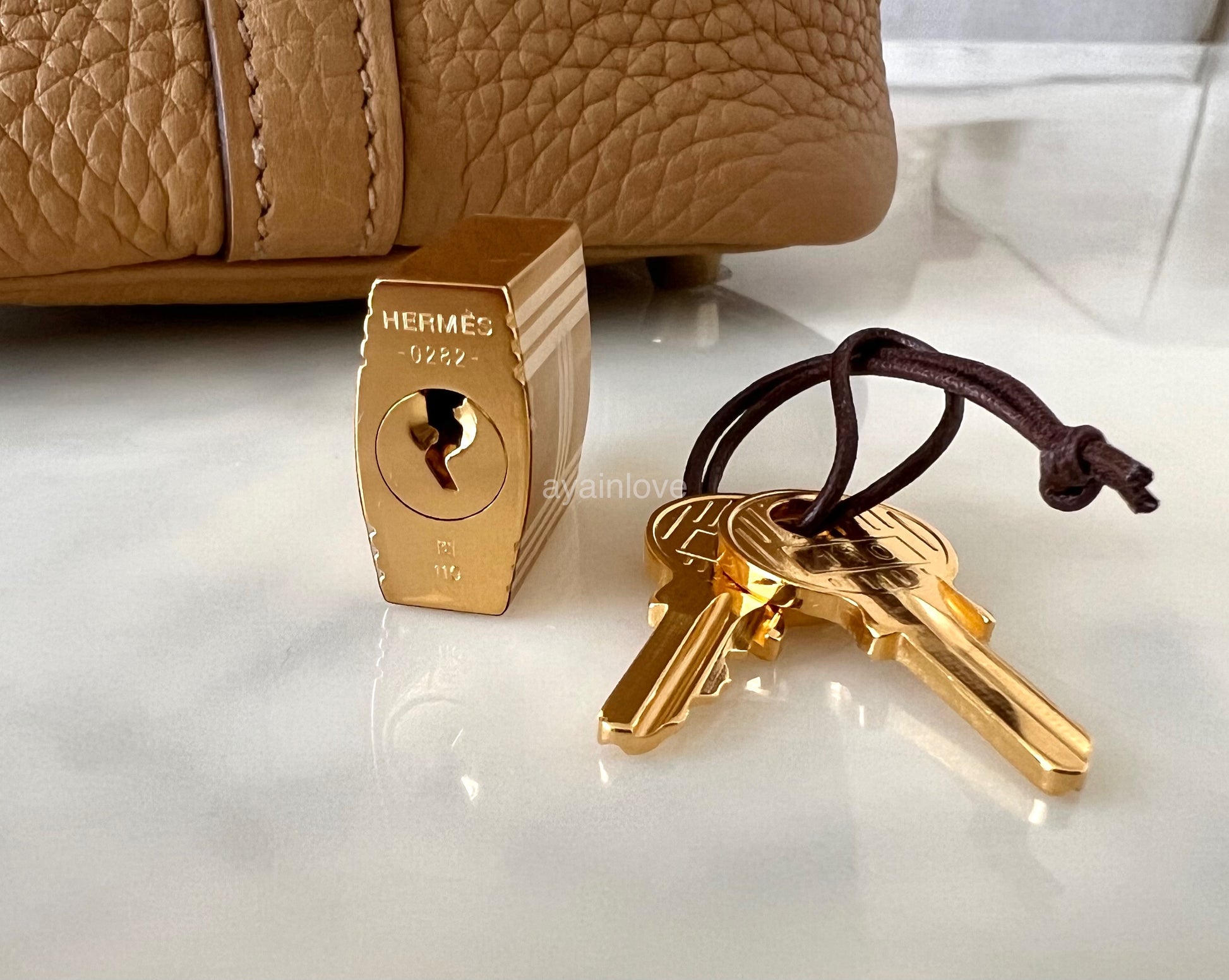 Hermes Lock 18 Bag Cuivre Gold Hardware Clemence Leather • MIGHTYCHIC • 
