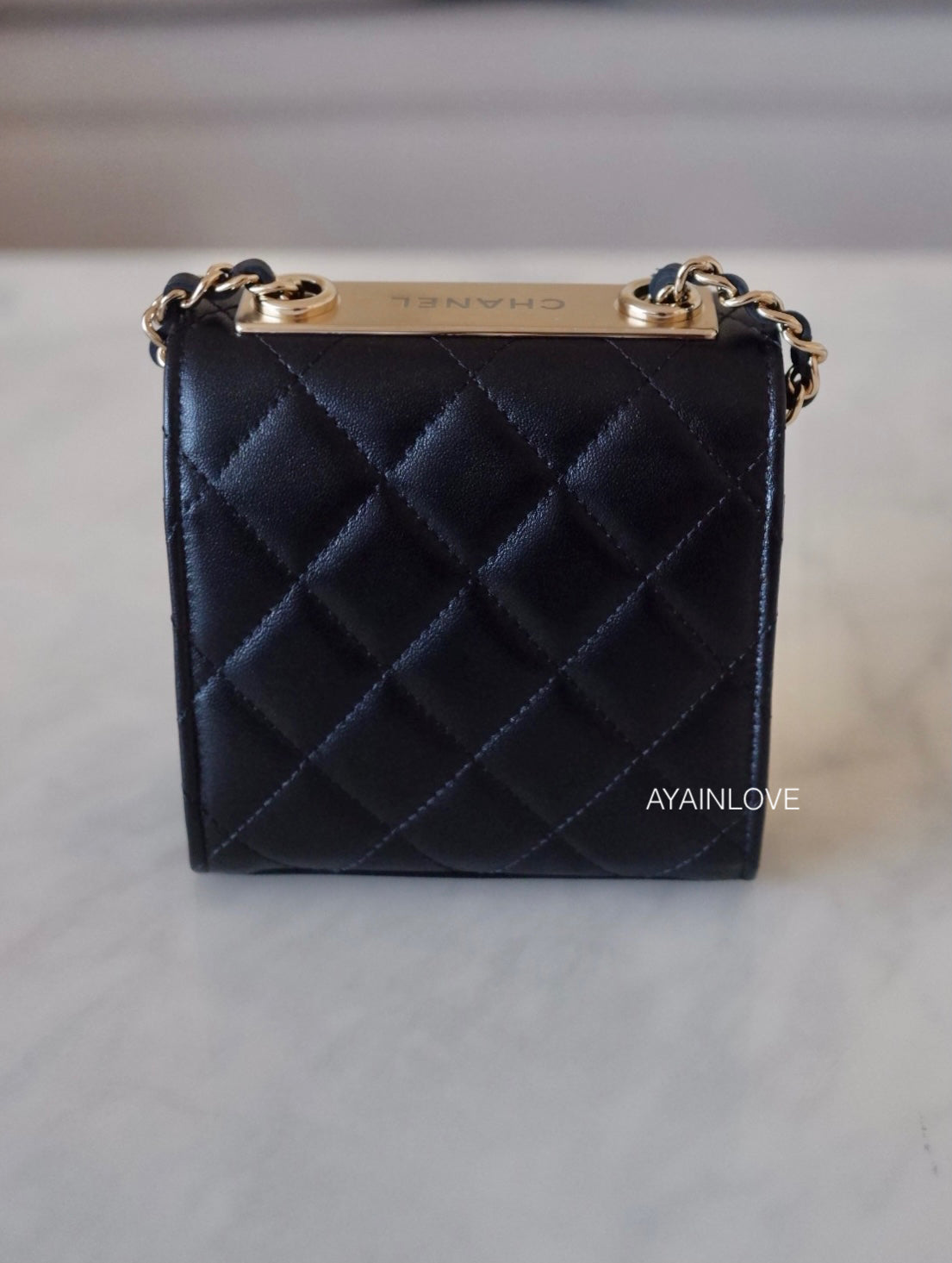 BLACK SMALL TRENDY CC CLUTCH ON CHAIN IN LAMB SKIN AND LIGHT GOLD HARD –  AYAINLOVE CURATED LUXURIES