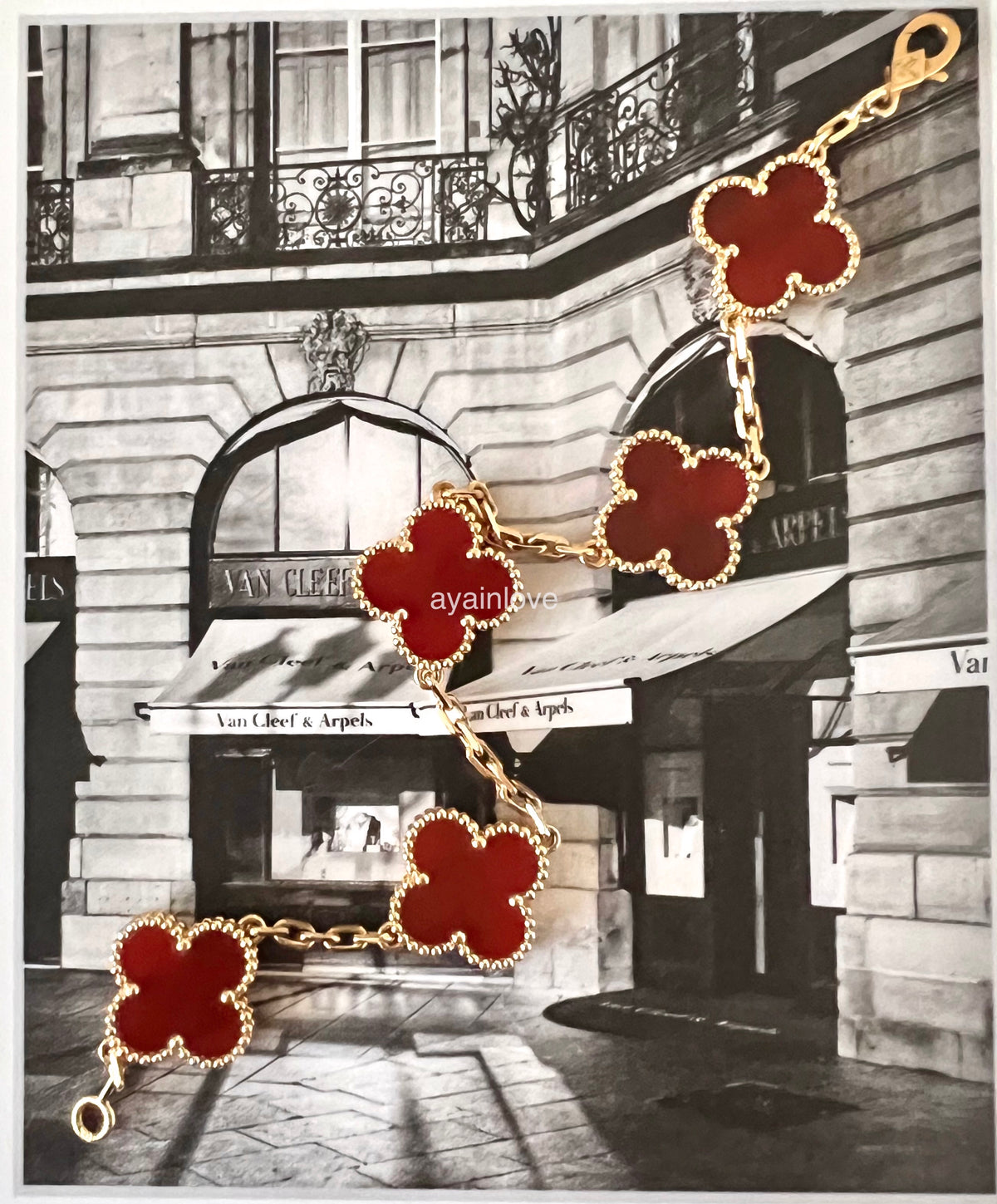 Van Cleef Arpels VCA 5 Motifs Bracelet Carnelian 18KT Yellow Gold Vint ...