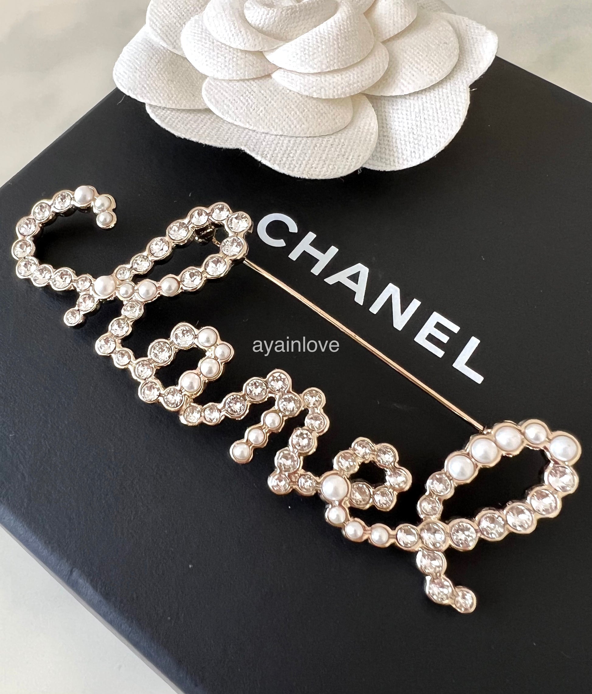 Authentic Chanel CC Light gold hardware Logo Hair Clip BRAND NEW