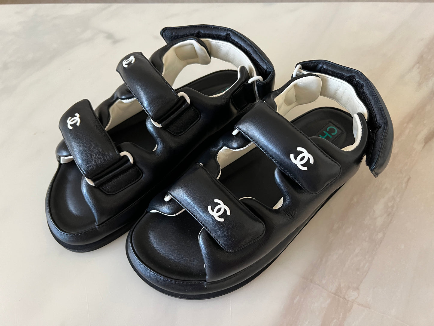 CHANEL Black Pillow CC Dad Sandals Size 37 – AYAINLOVE CURATED