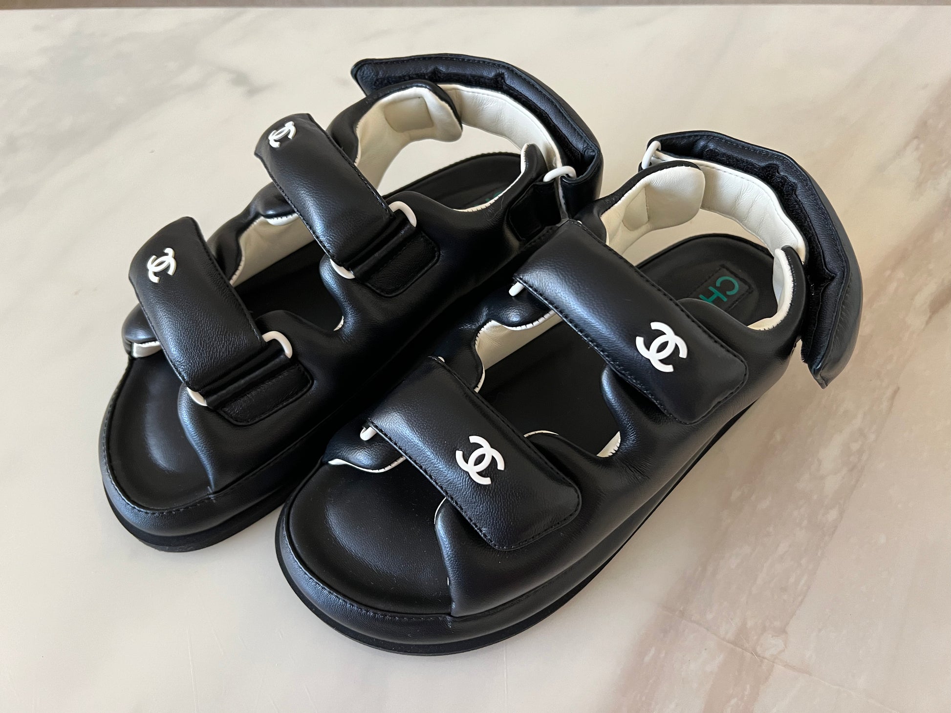 Chanel Shoes Dad Sandals Black Leather with So Black CC, Size 39.5, New in  Box GA001 - Julia Rose Boston