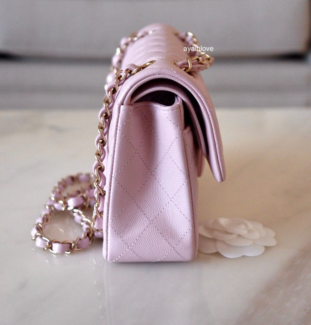 CHANEL 21S Iridescent Pink Calfskin Classic Flap LGHW *New - Timeless  Luxuries