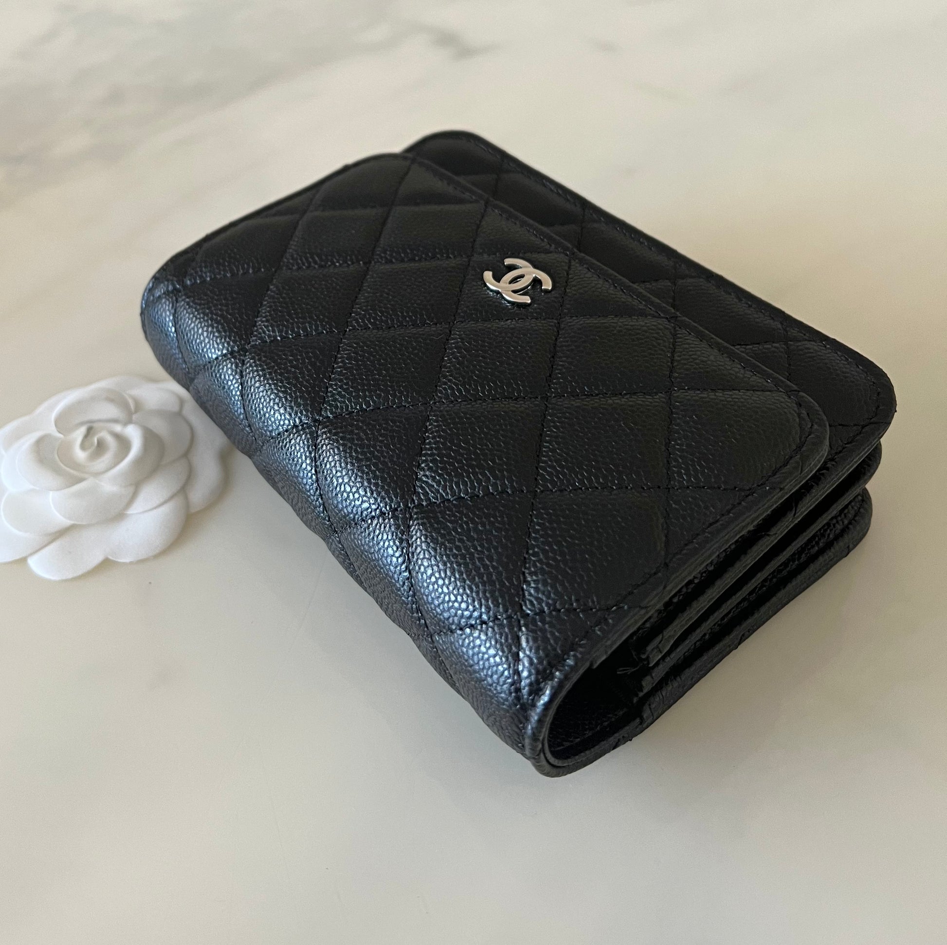 CHANEL Black Caviar Mini Wallet on Chain Silver Hardware