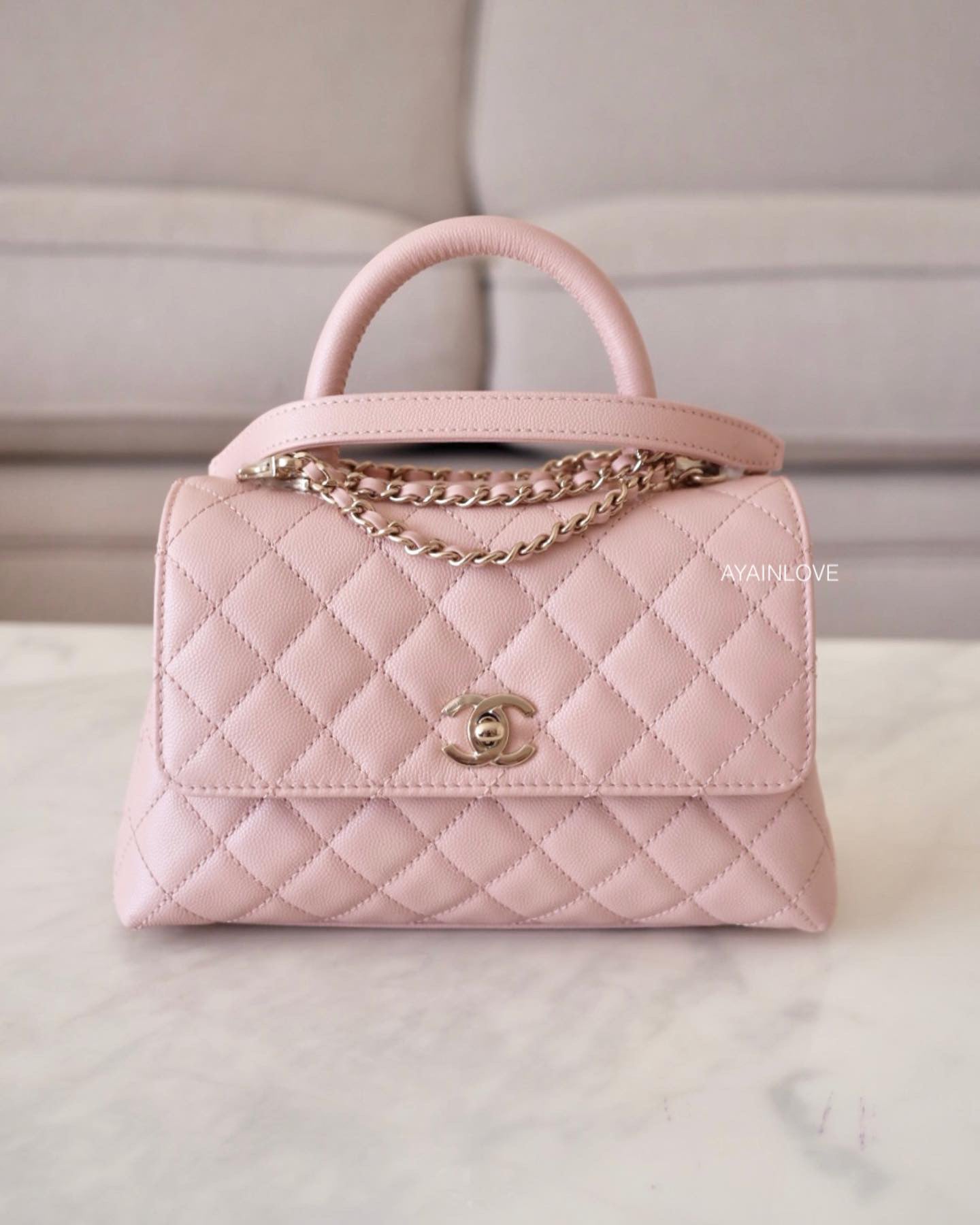 Chanel Mini/Small Coco Handle 21A Light Pink Quilted Caviar with