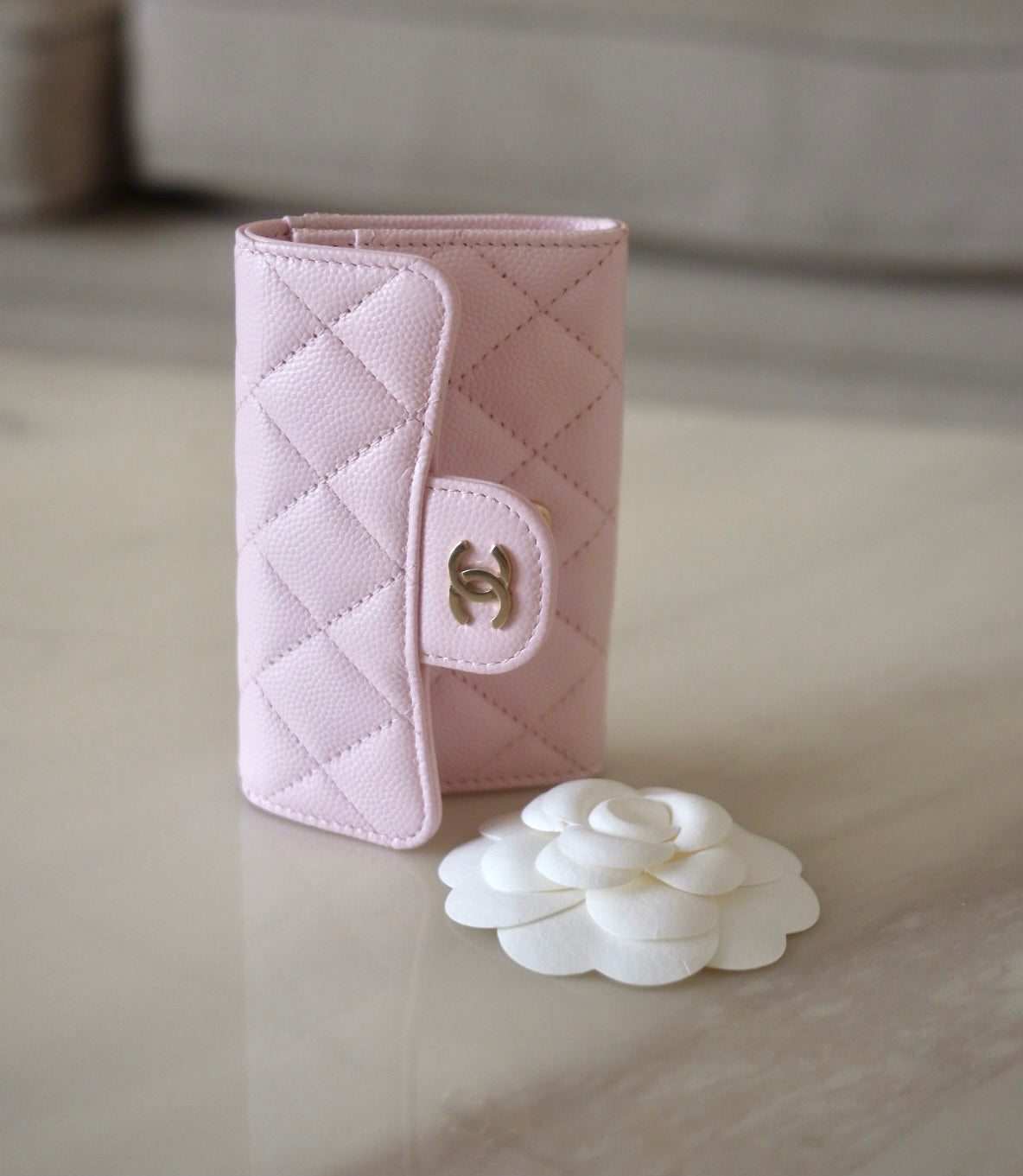 What Goes Around Comes Around Chanel Pink Embossed Icon Charm Compact Wallet